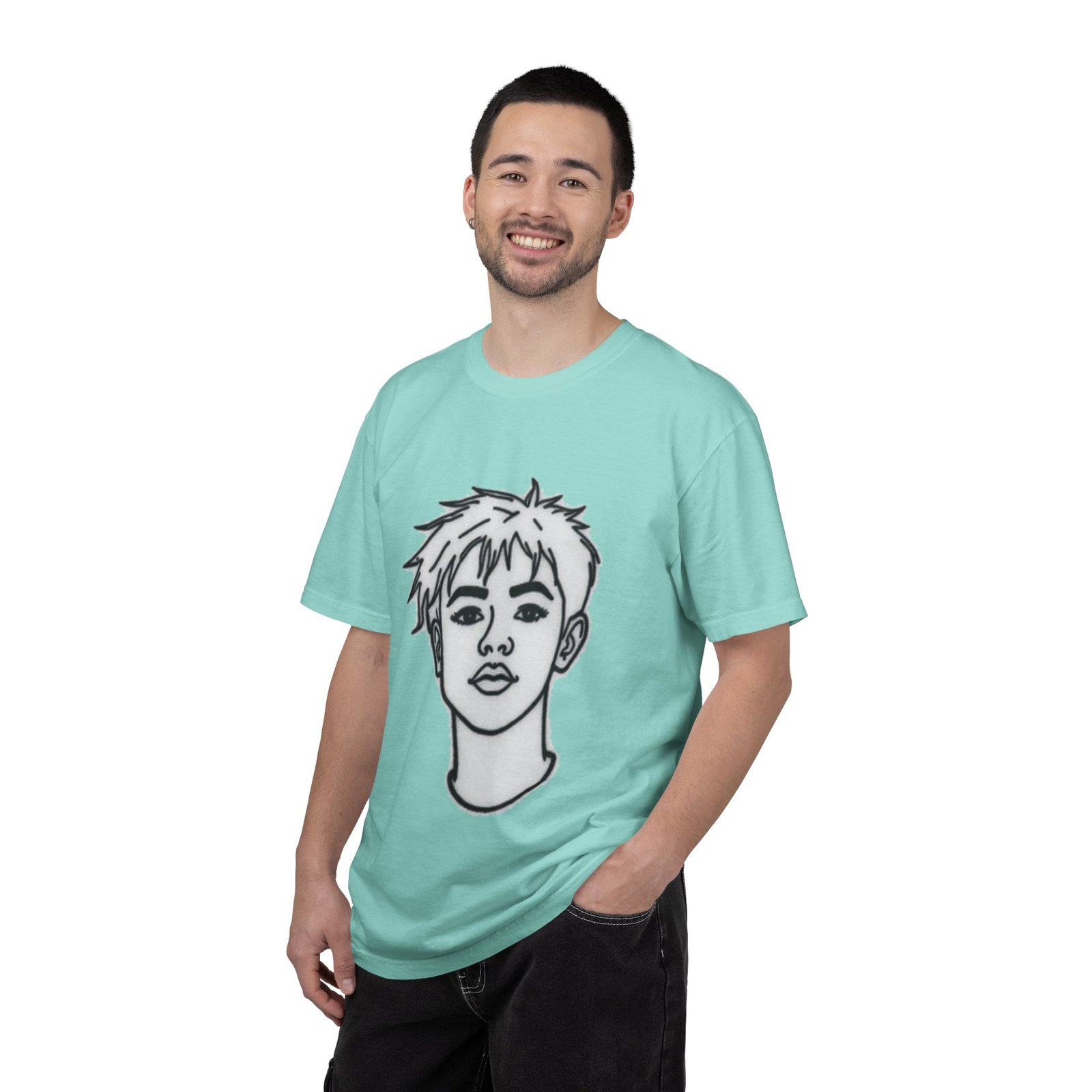 Minimal Line Art Face T-Shirt — Monochrome Portrait Tee - Image 41
