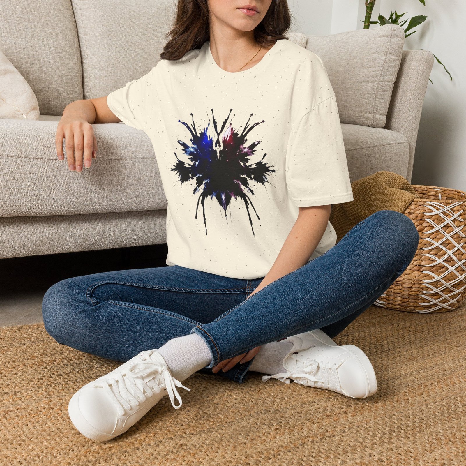 Inkblot Graphic T-Shirt — Abstract Rorschach Design (Black with Subtle Blue & Red) - Image 37