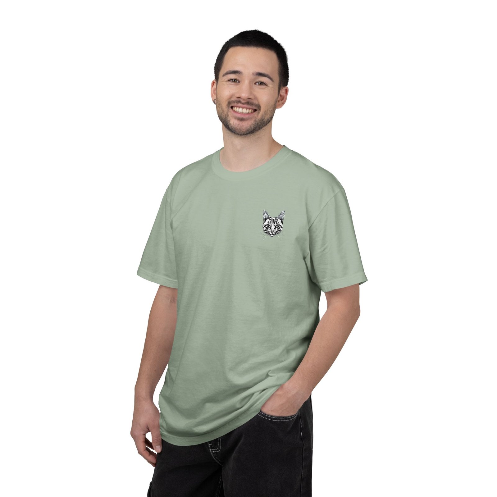 Minimal Cat Pocket T-Shirt — Cute White Graphic Tee - Image 28