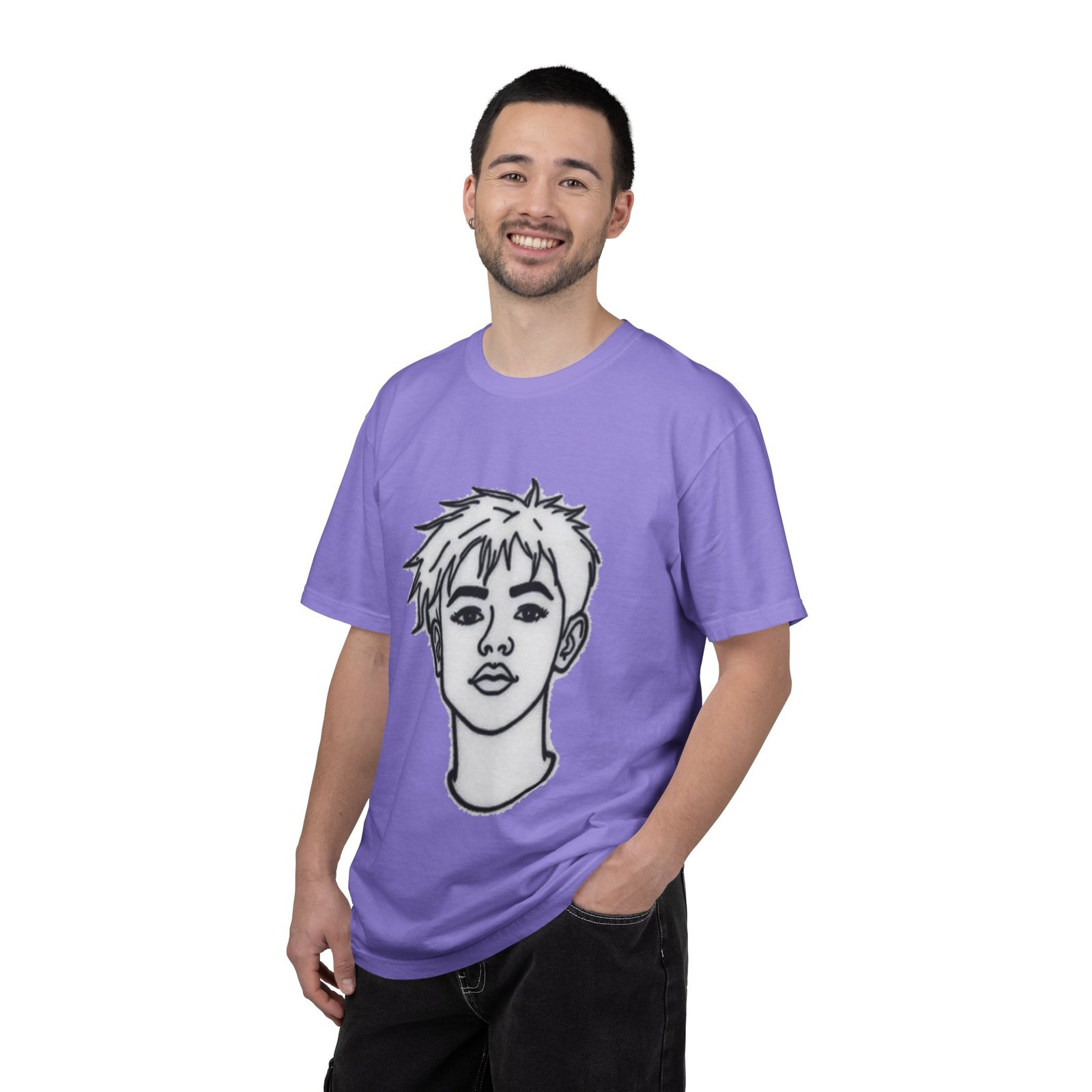 Minimal Line Art Face T-Shirt — Monochrome Portrait Tee - Image 65