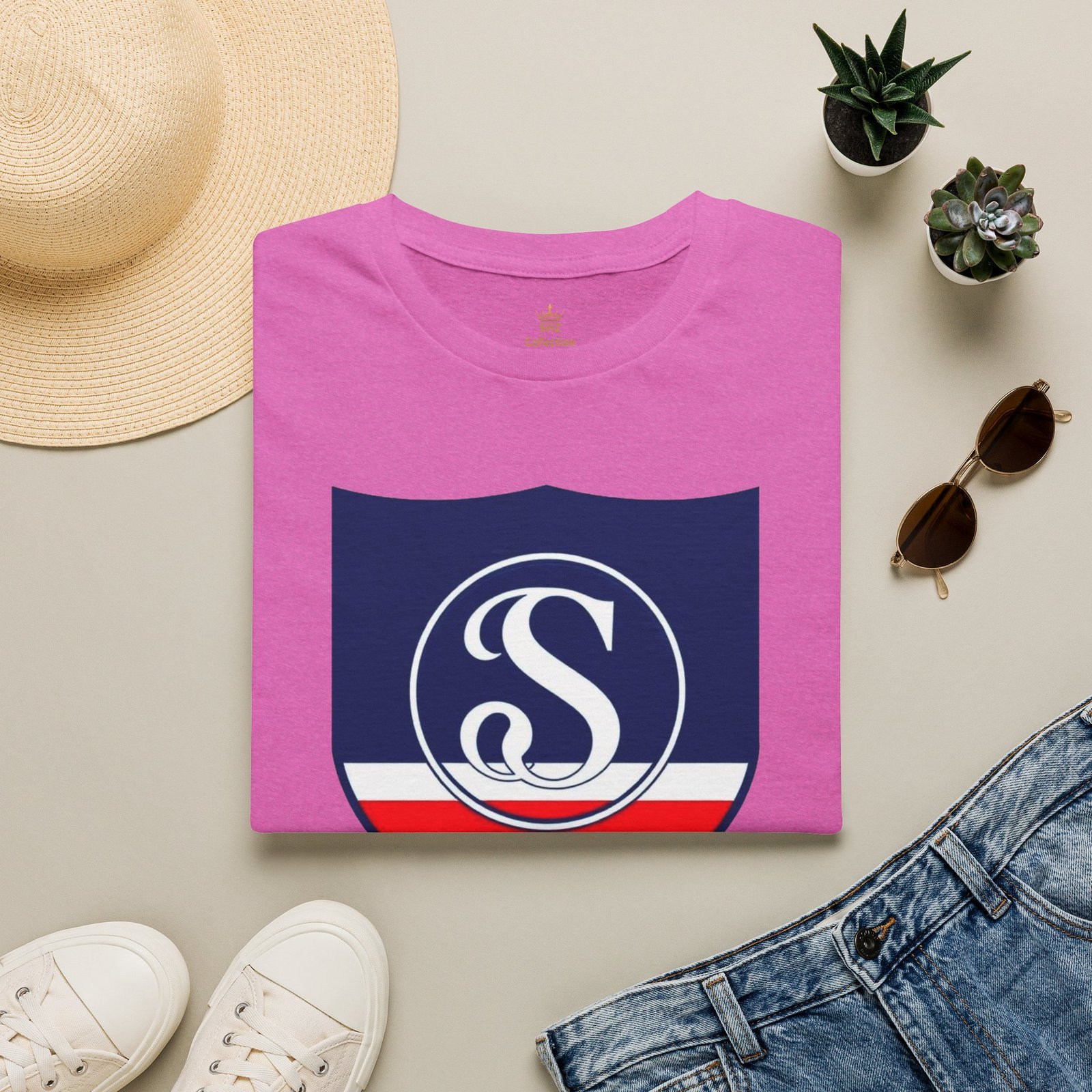 Shield Logo T‑Shirt — Navy Monogram 'S' with Red & White Stripe - Image 93