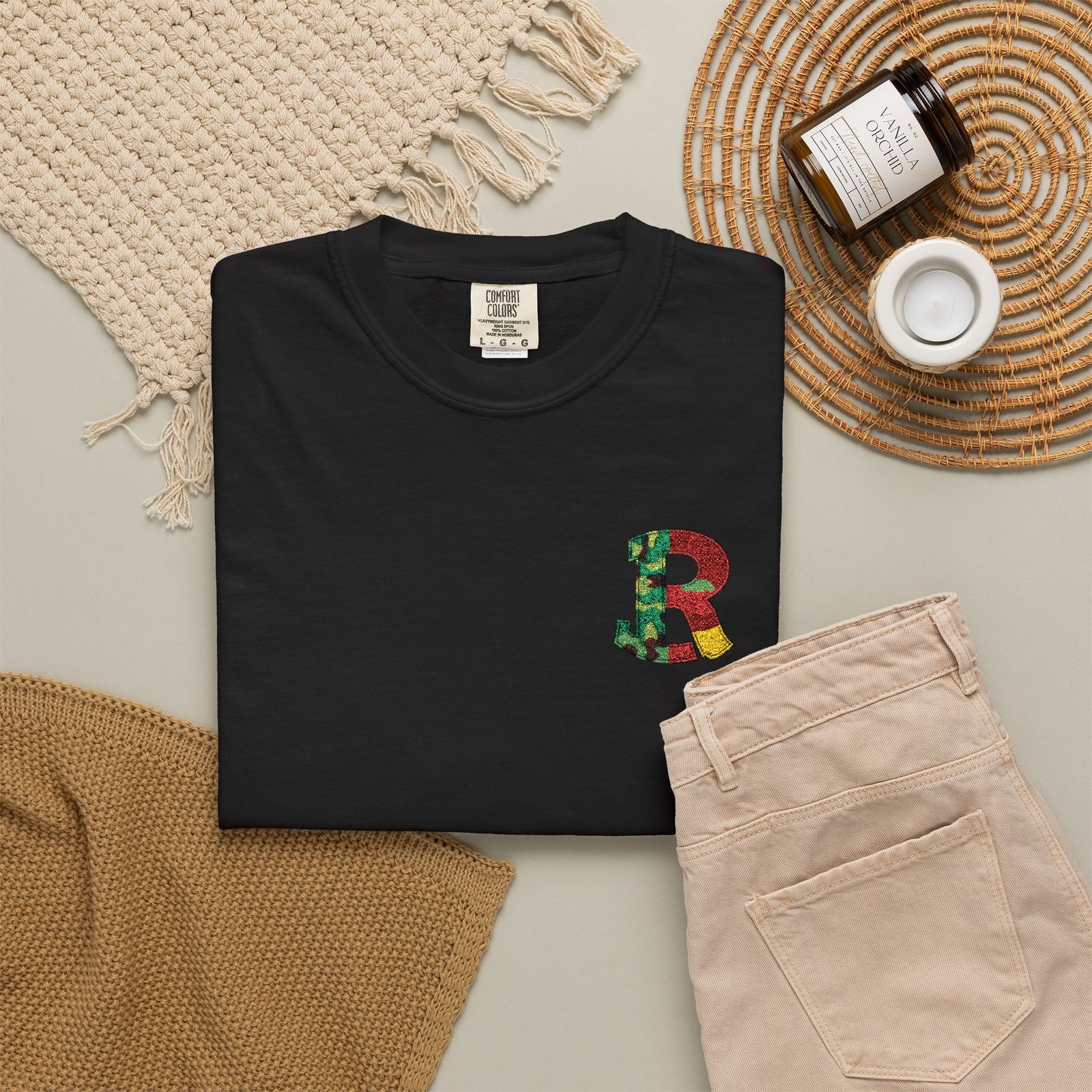 Floral Letter R Pocket T-Shirt — Botanical Monogram Tee - Image 55