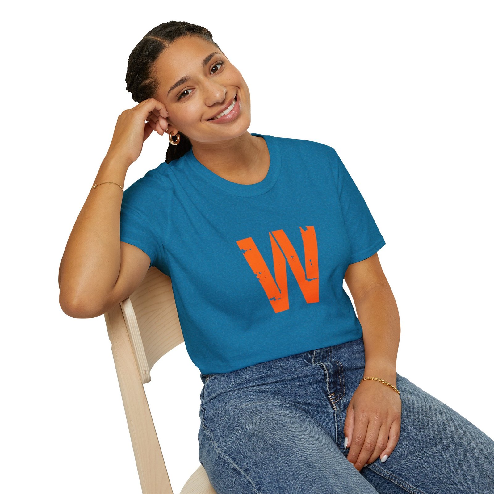 Distressed Orange 'W' Graphic T-Shirt - Image 70