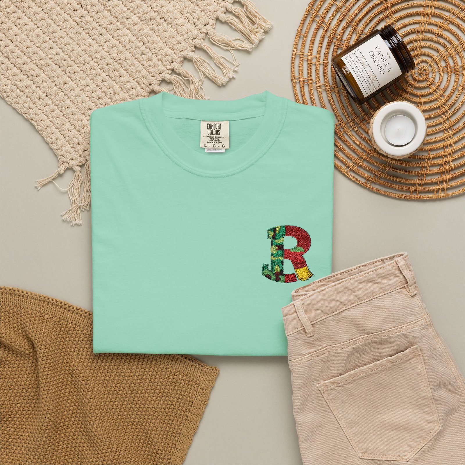 Floral Letter R Pocket T-Shirt — Botanical Monogram Tee - Image 34