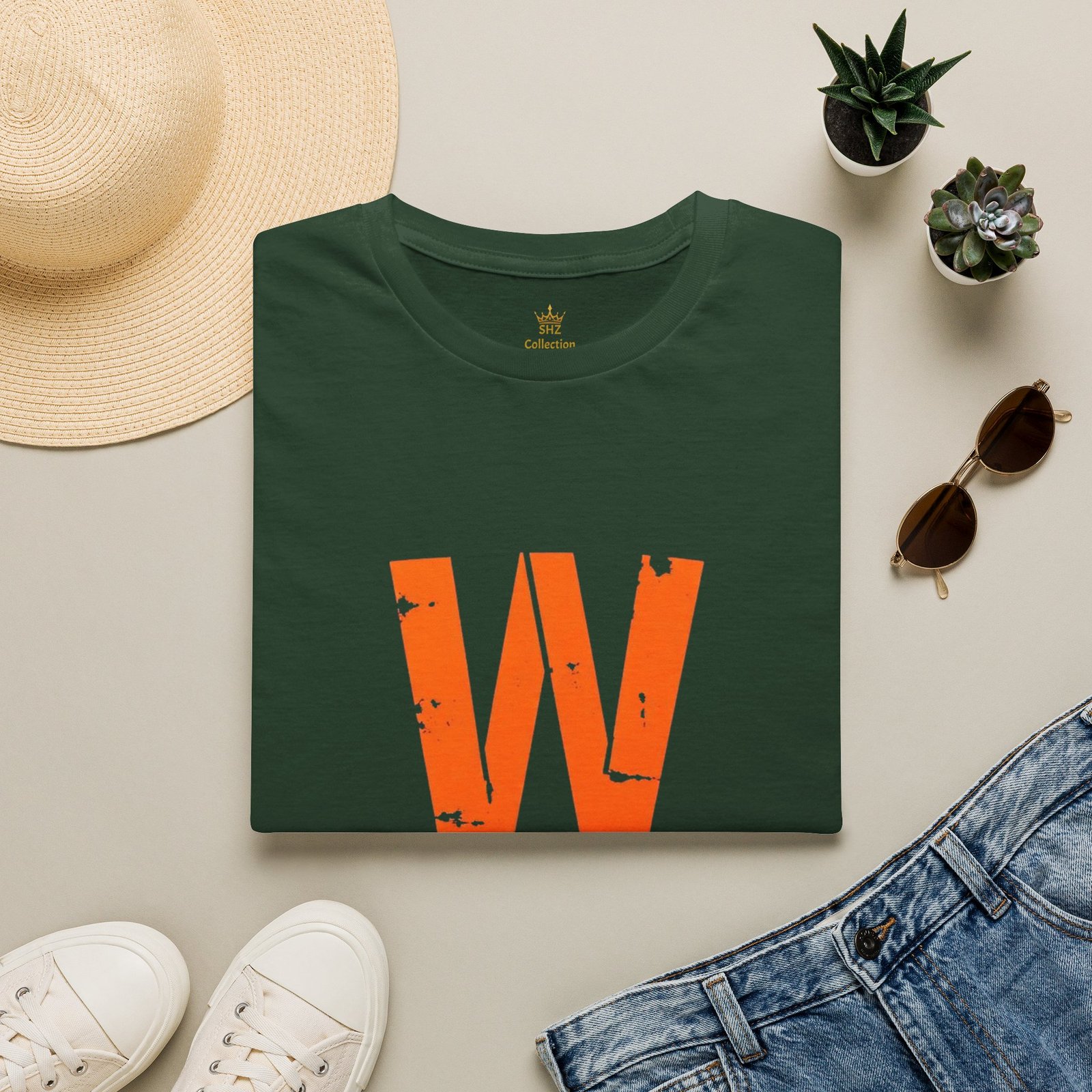 Distressed Orange 'W' Graphic T-Shirt - Image 53