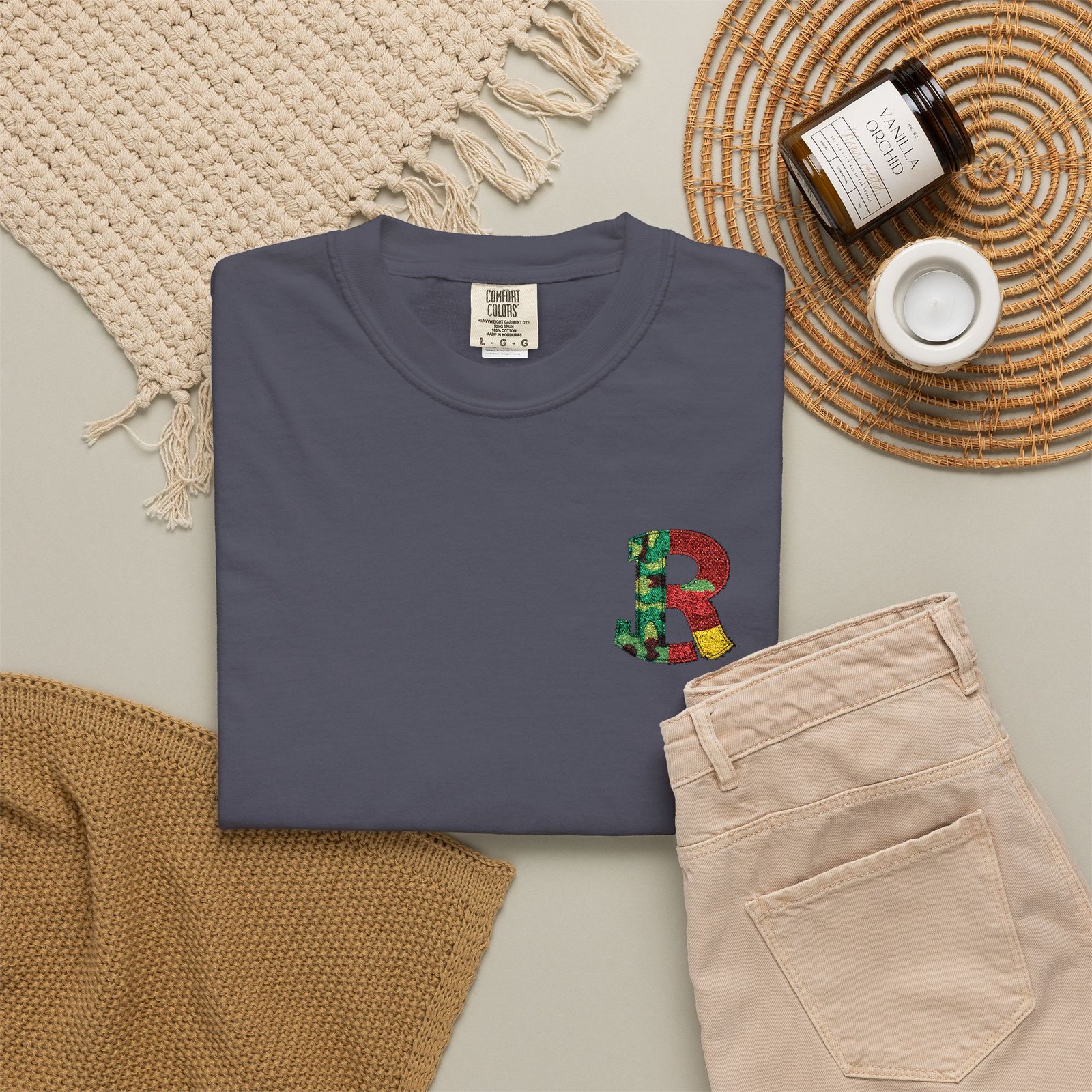 Floral Letter R Pocket T-Shirt — Botanical Monogram Tee - Image 62
