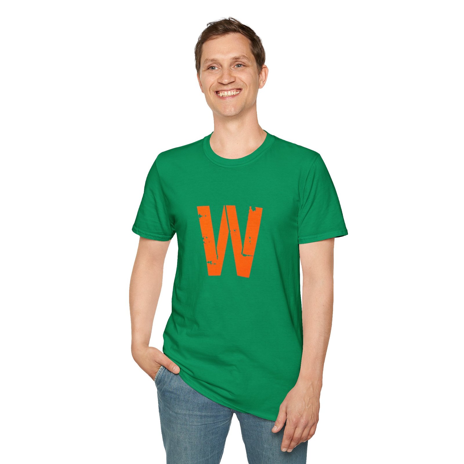 Distressed Orange 'W' Graphic T-Shirt - Image 63