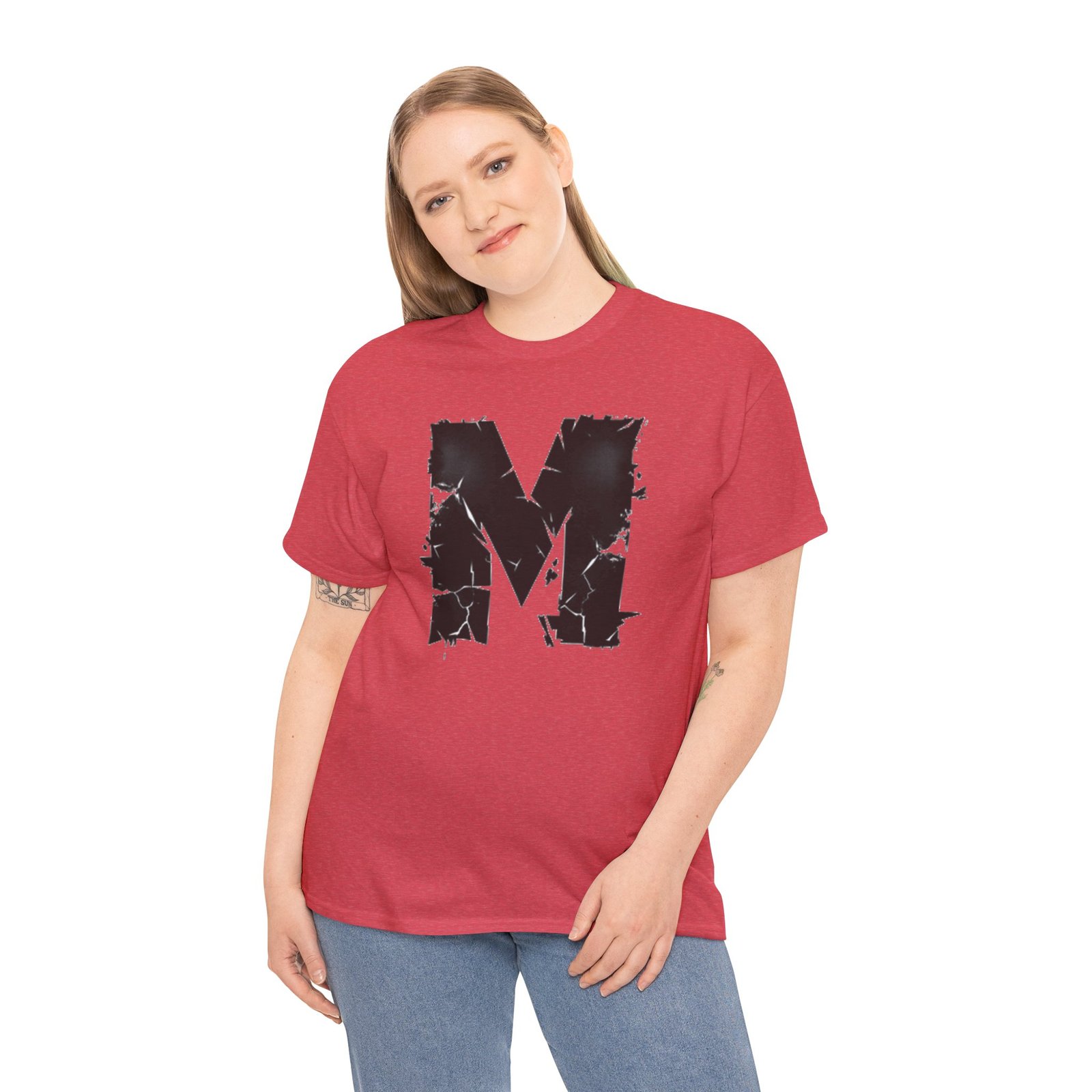 Distressed Black 'M' Graphic Tee — Monogram Initial Shirt - Image 89