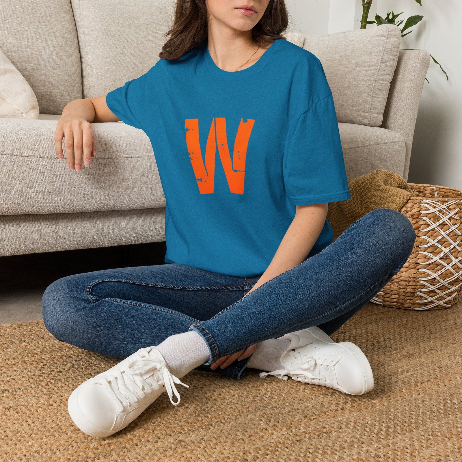 Distressed Orange 'W' Graphic T-Shirt - Image 68