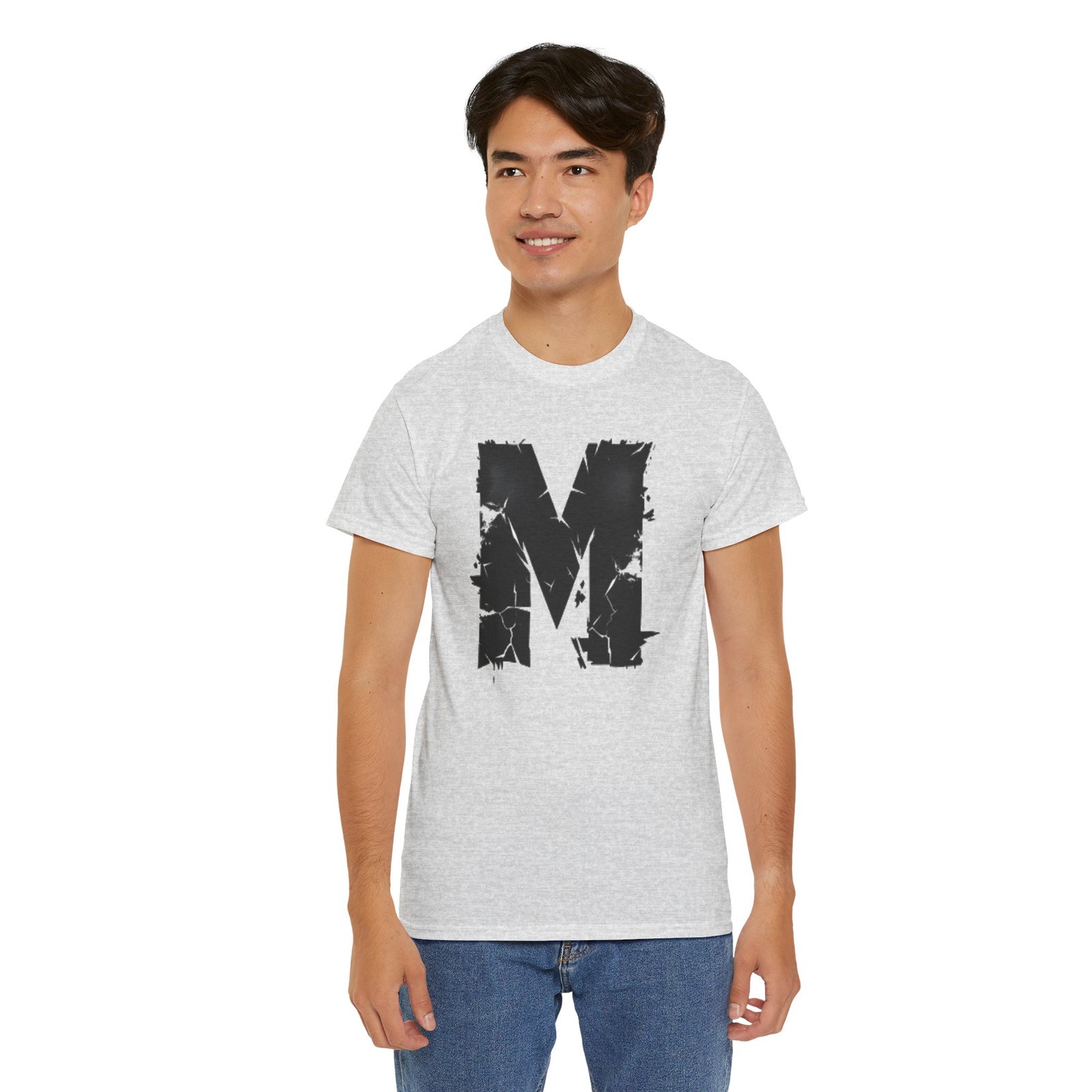 Distressed Black 'M' Graphic Tee — Monogram Initial Shirt - Image 13