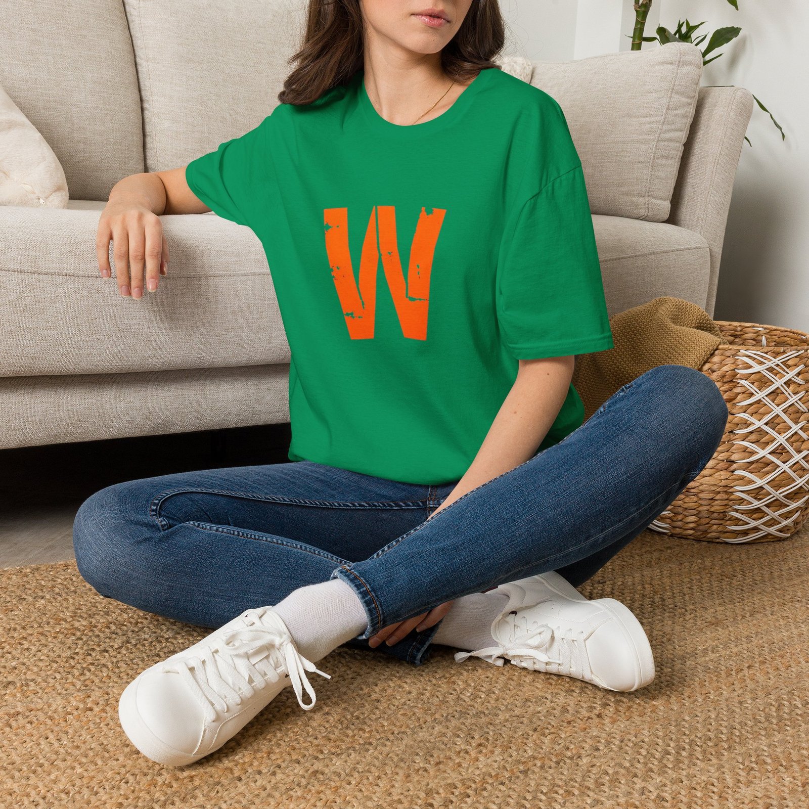 Distressed Orange 'W' Graphic T-Shirt - Image 60