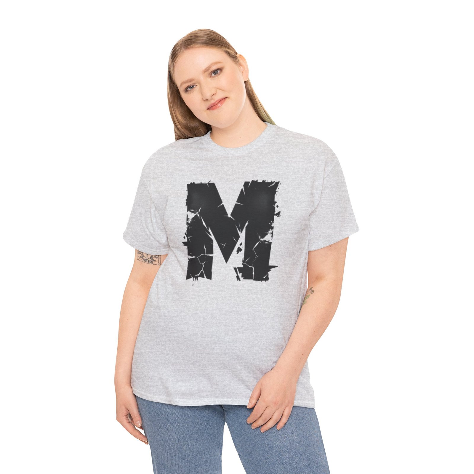 Distressed Black 'M' Graphic Tee — Monogram Initial Shirt - Image 12