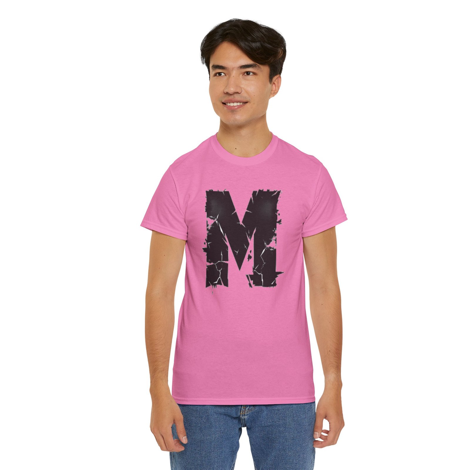 Distressed Black 'M' Graphic Tee — Monogram Initial Shirt - Image 76