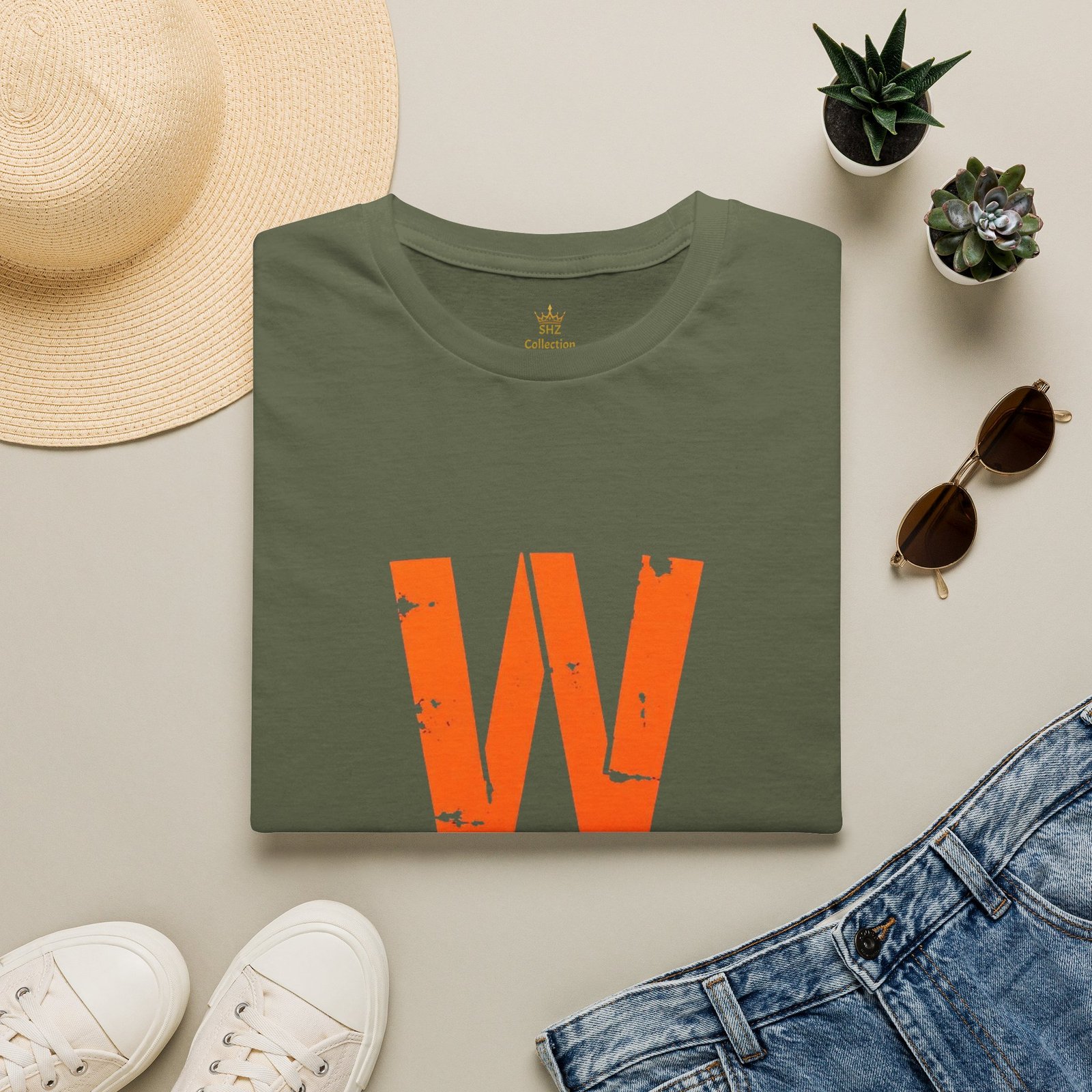 Distressed Orange 'W' Graphic T-Shirt - Image 37