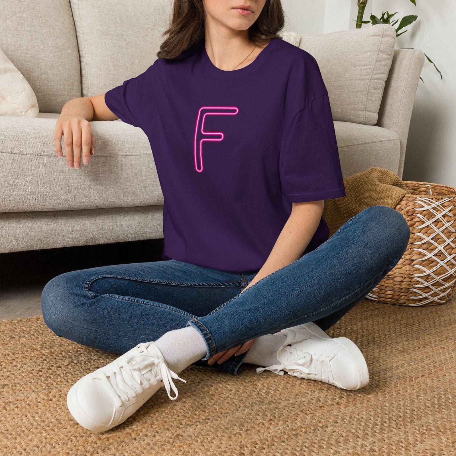 Neon Pink 'F' Graphic T-Shirt — Retro Letter Tee - Image 53