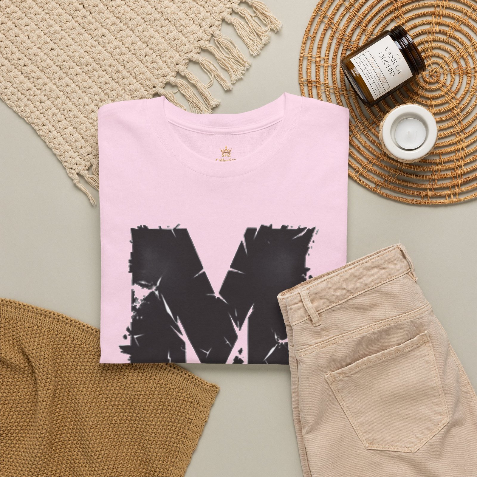 Distressed Black 'M' Graphic Tee — Monogram Initial Shirt - Image 66