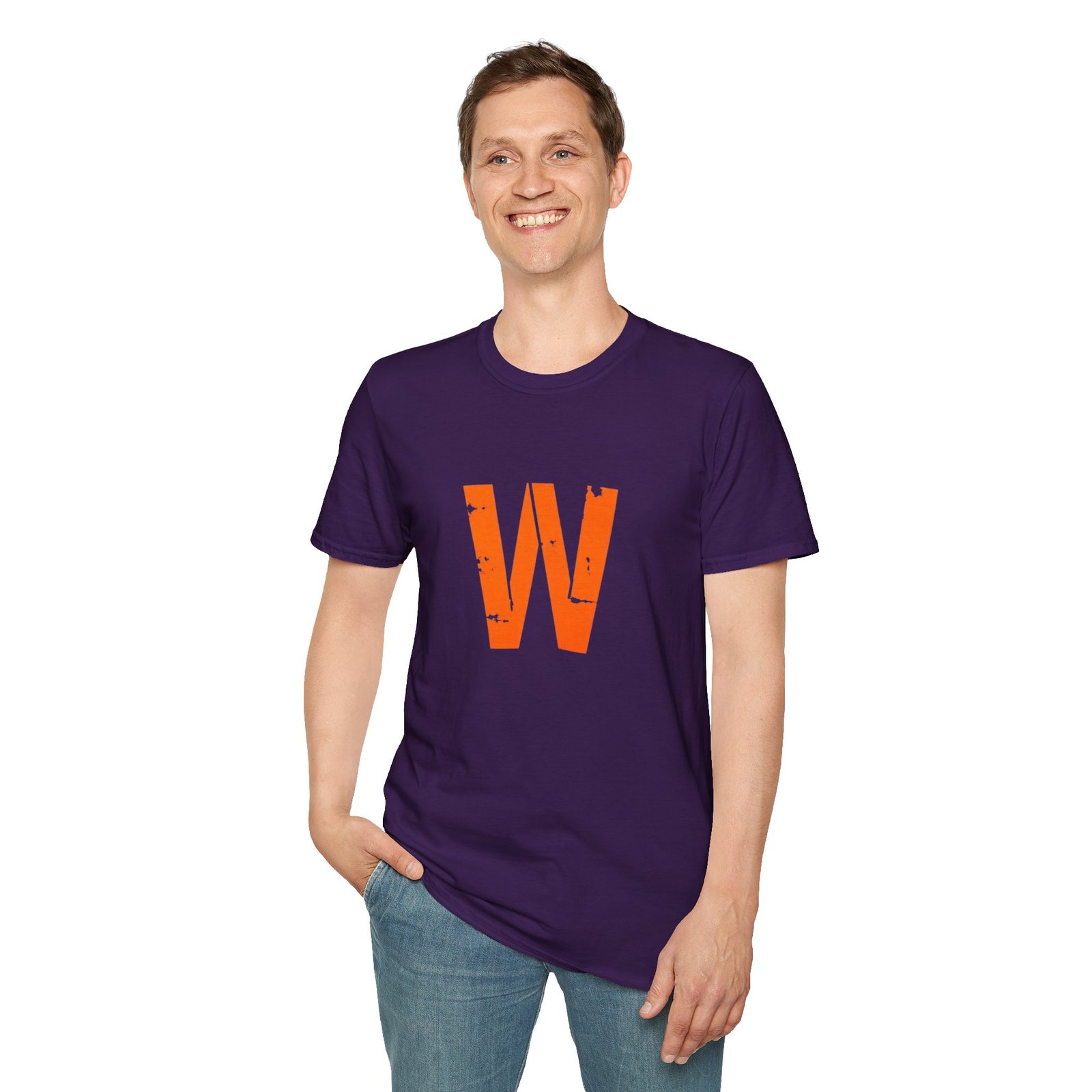 Distressed Orange 'W' Graphic T-Shirt - Image 95