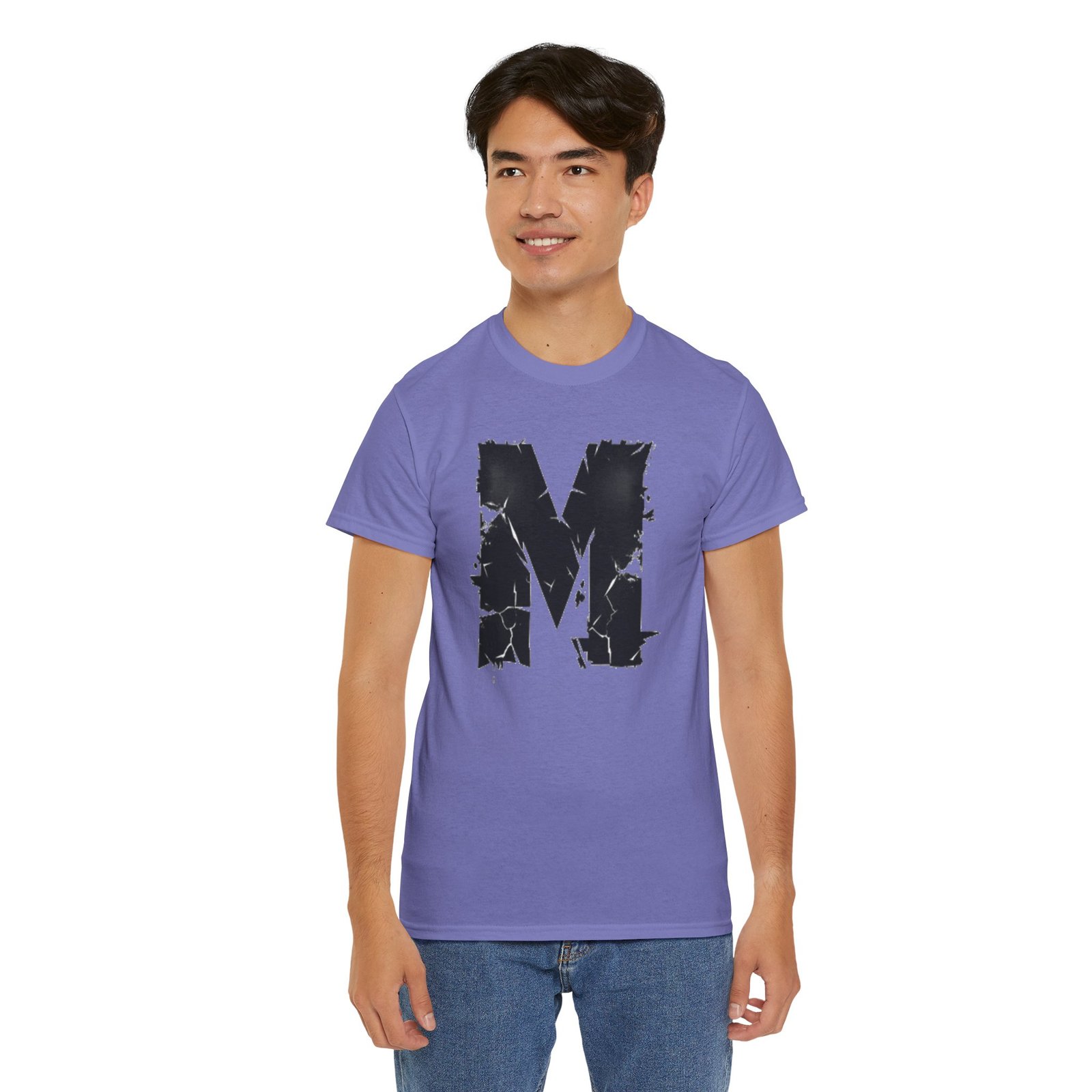 Distressed Black 'M' Graphic Tee — Monogram Initial Shirt - Image 62
