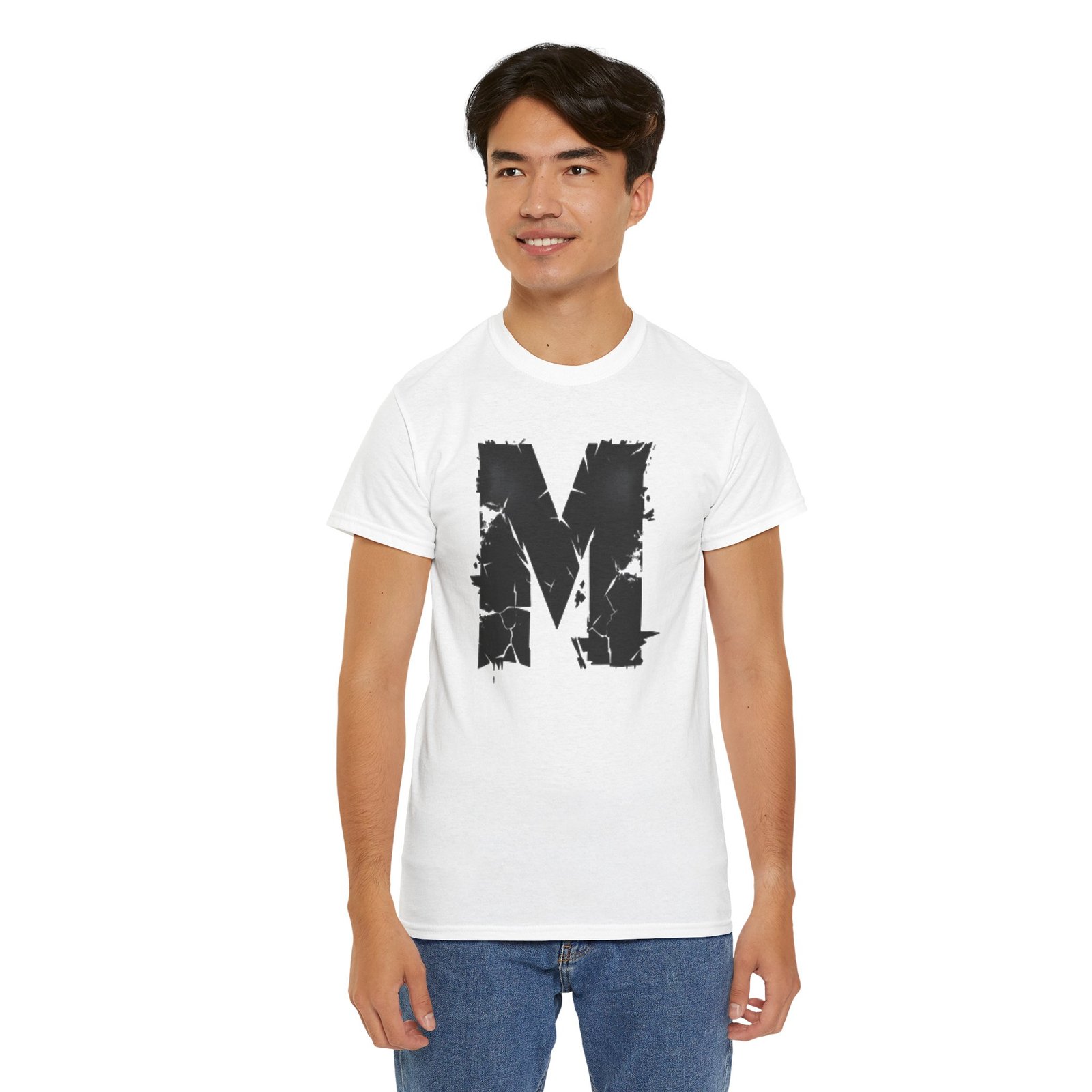 Distressed Black 'M' Graphic Tee — Monogram Initial Shirt