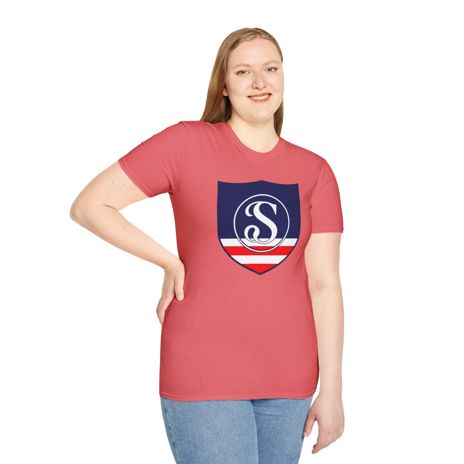 Shield Logo T‑Shirt — Navy Monogram 'S' with Red & White Stripe - Image 14