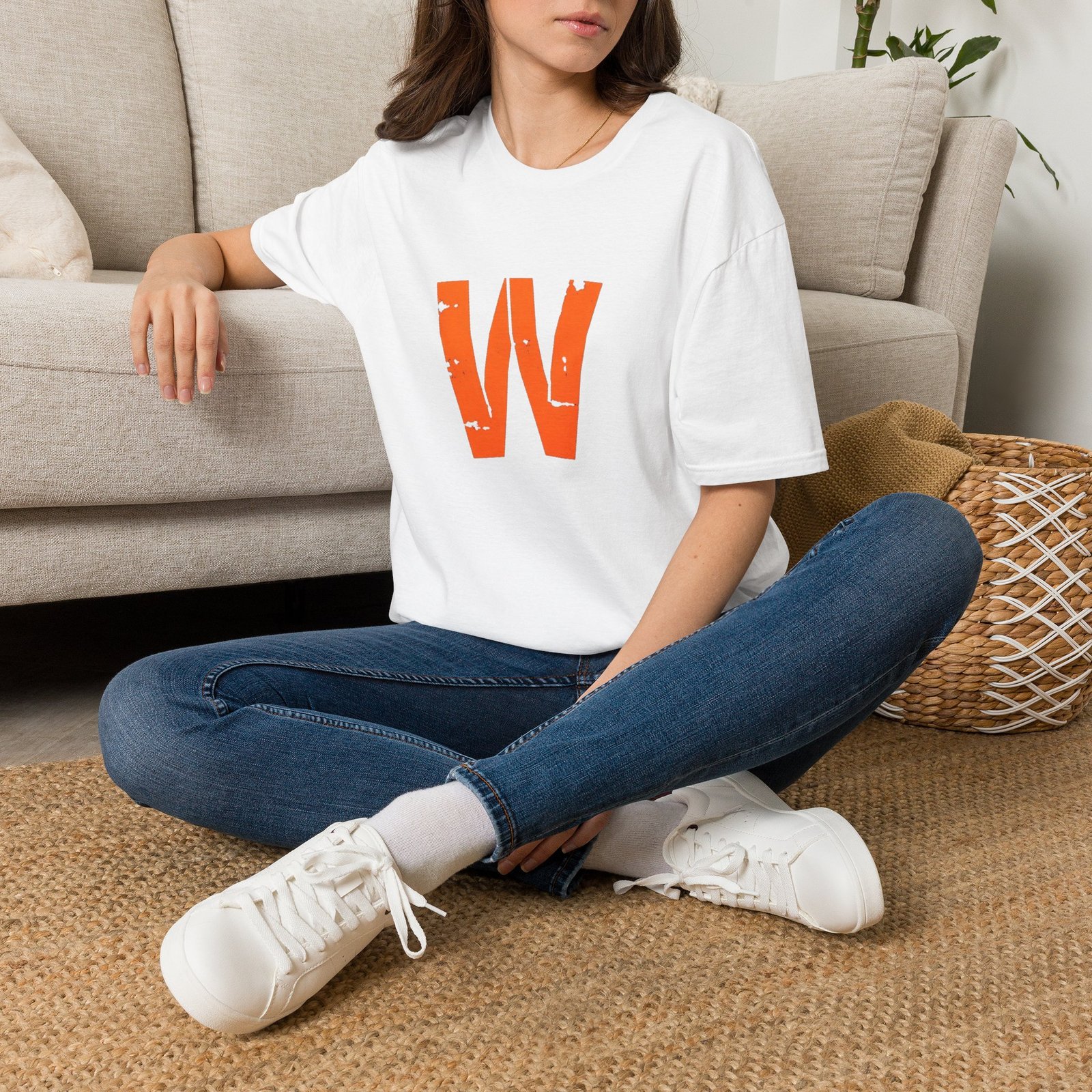 Distressed Orange 'W' Graphic T-Shirt - Image 12