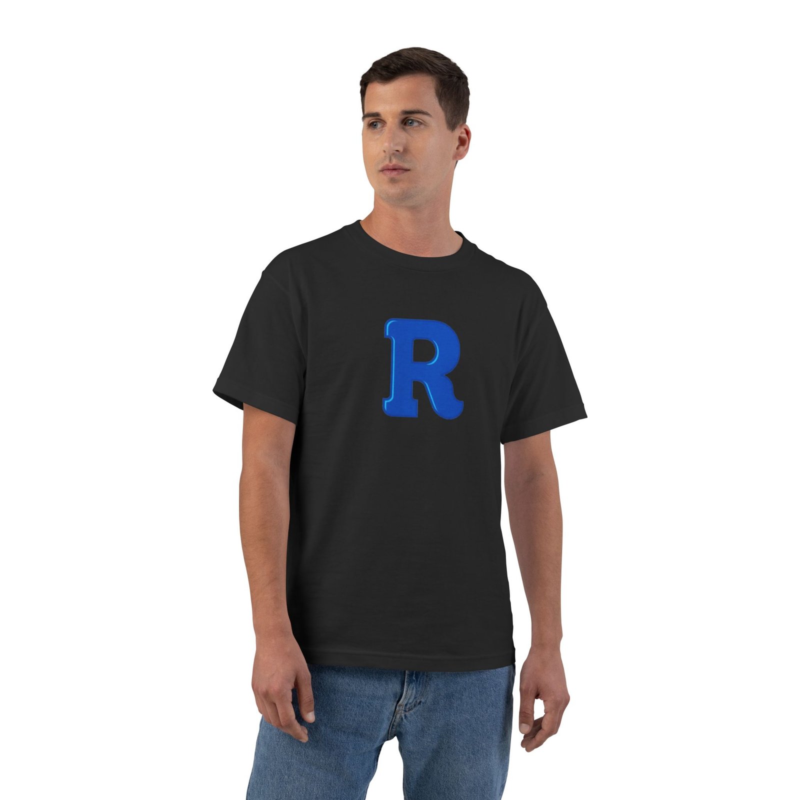 Blue Letter R Initial T-Shirt — Monogram Graphic Tee - Image 7