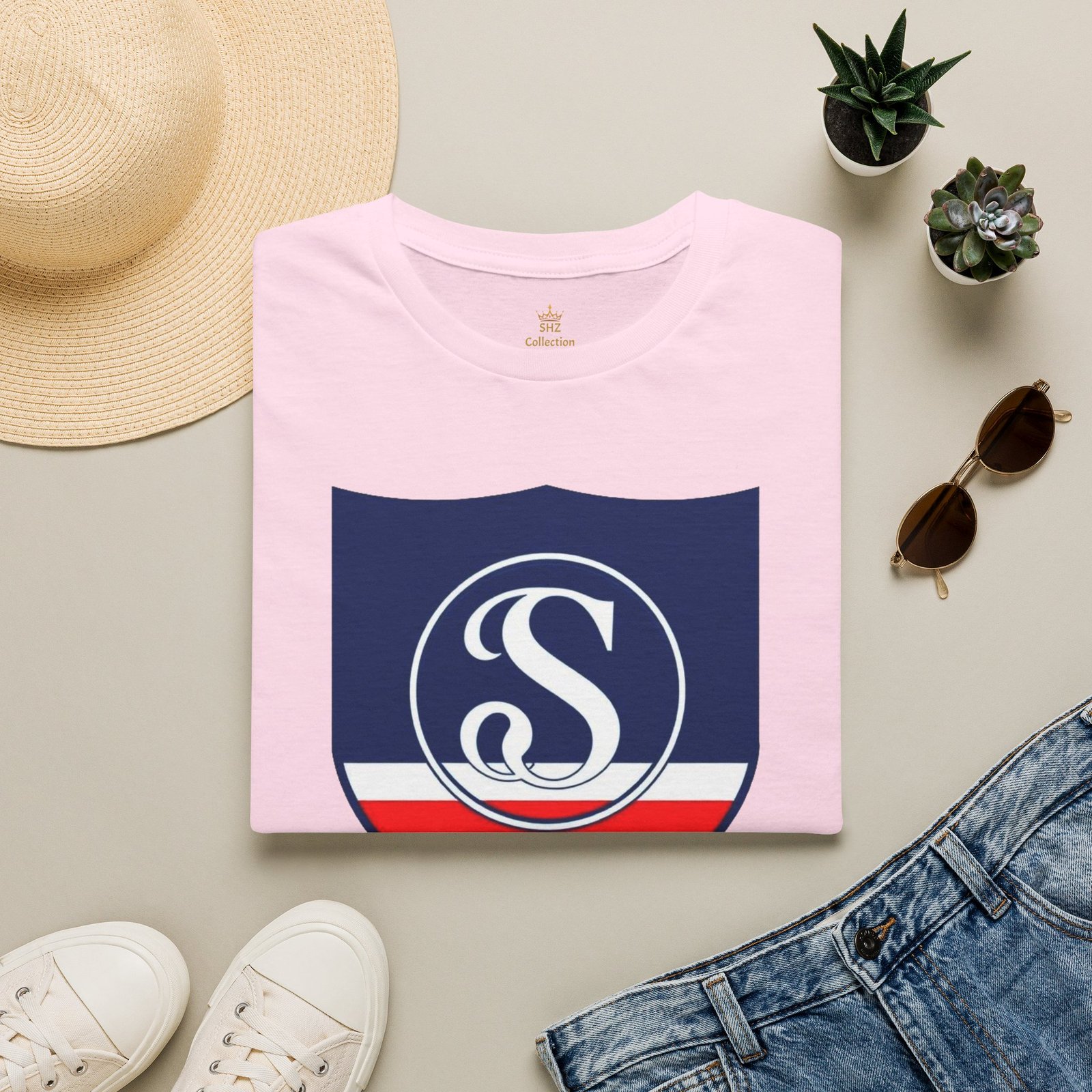 Shield Logo T‑Shirt — Navy Monogram 'S' with Red & White Stripe - Image 85