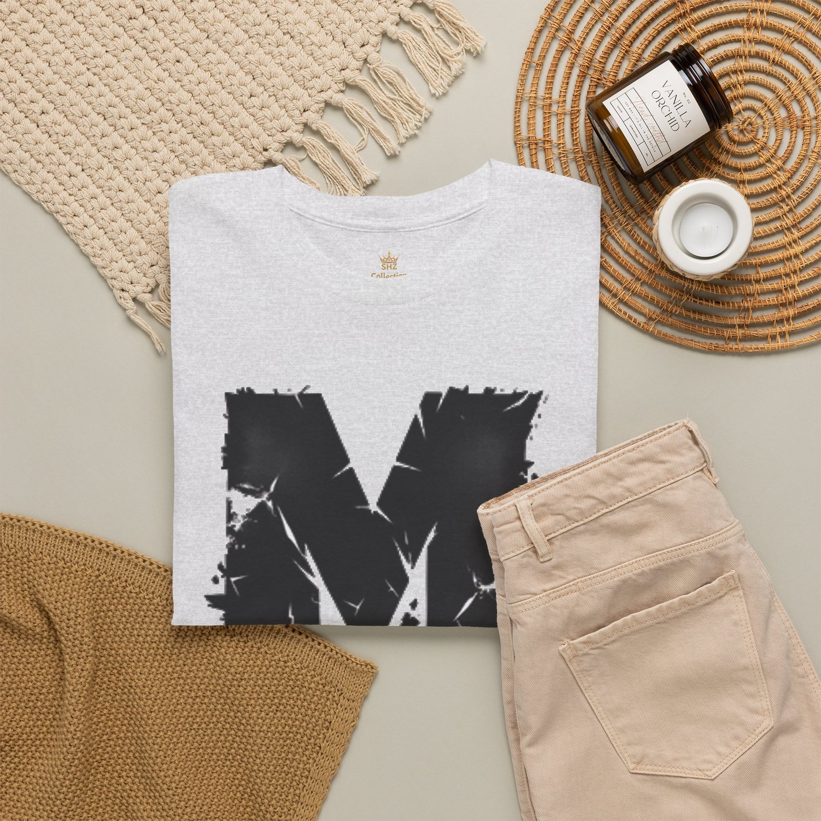 Distressed Black 'M' Graphic Tee — Monogram Initial Shirt - Image 10