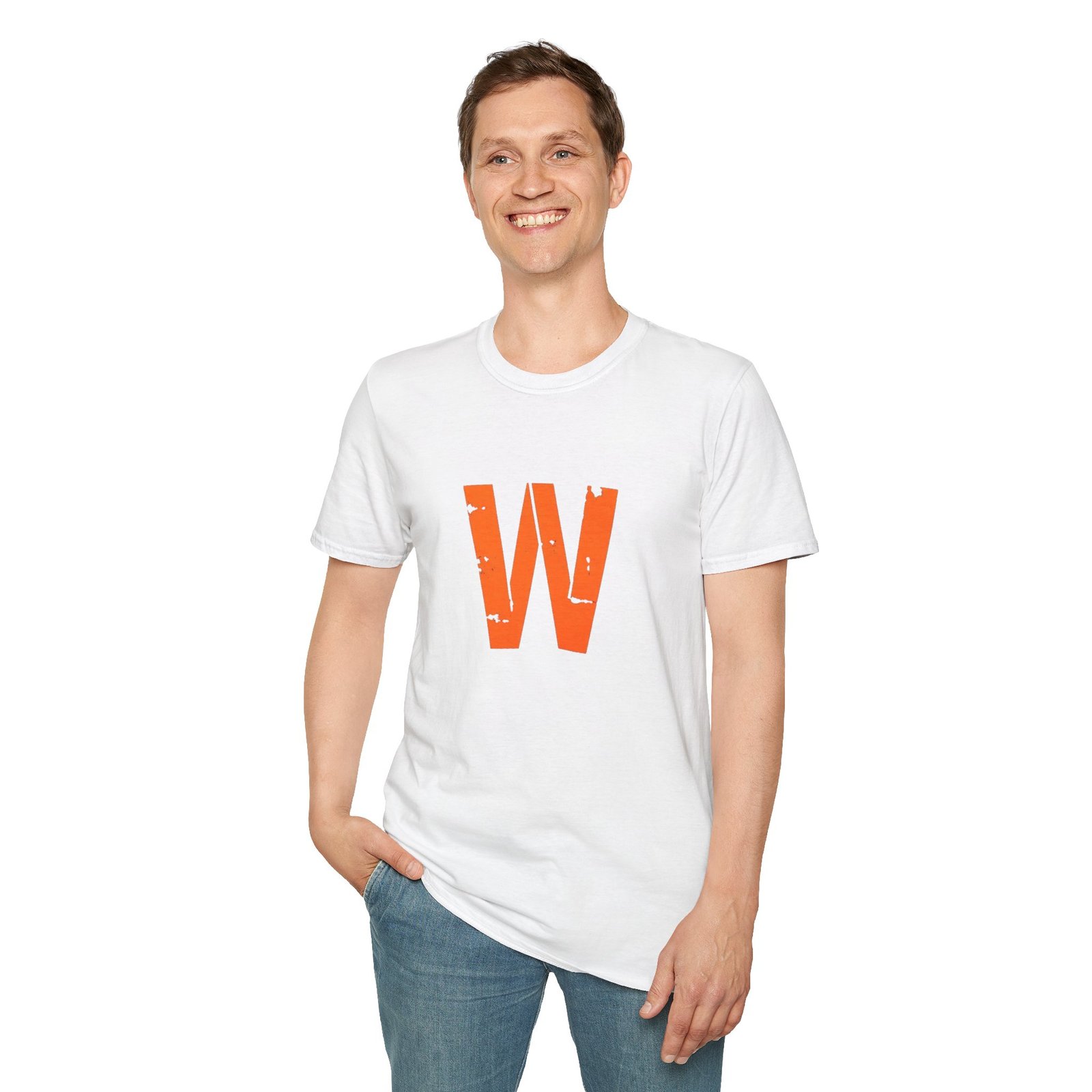 Distressed Orange 'W' Graphic T-Shirt - Image 15
