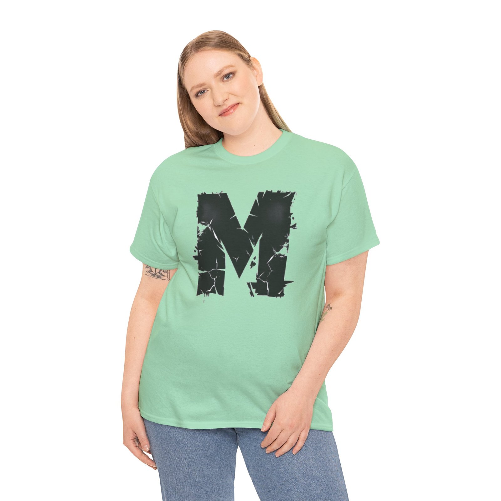 Distressed Black 'M' Graphic Tee — Monogram Initial Shirt - Image 40
