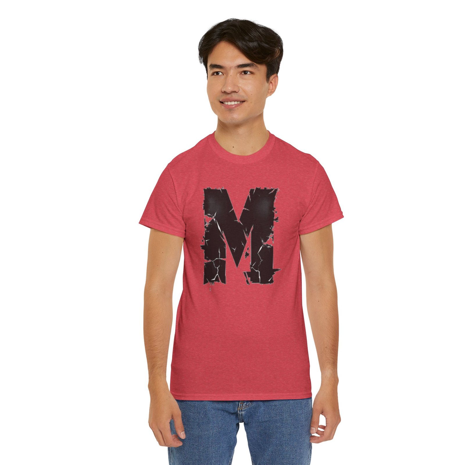 Distressed Black 'M' Graphic Tee — Monogram Initial Shirt - Image 90