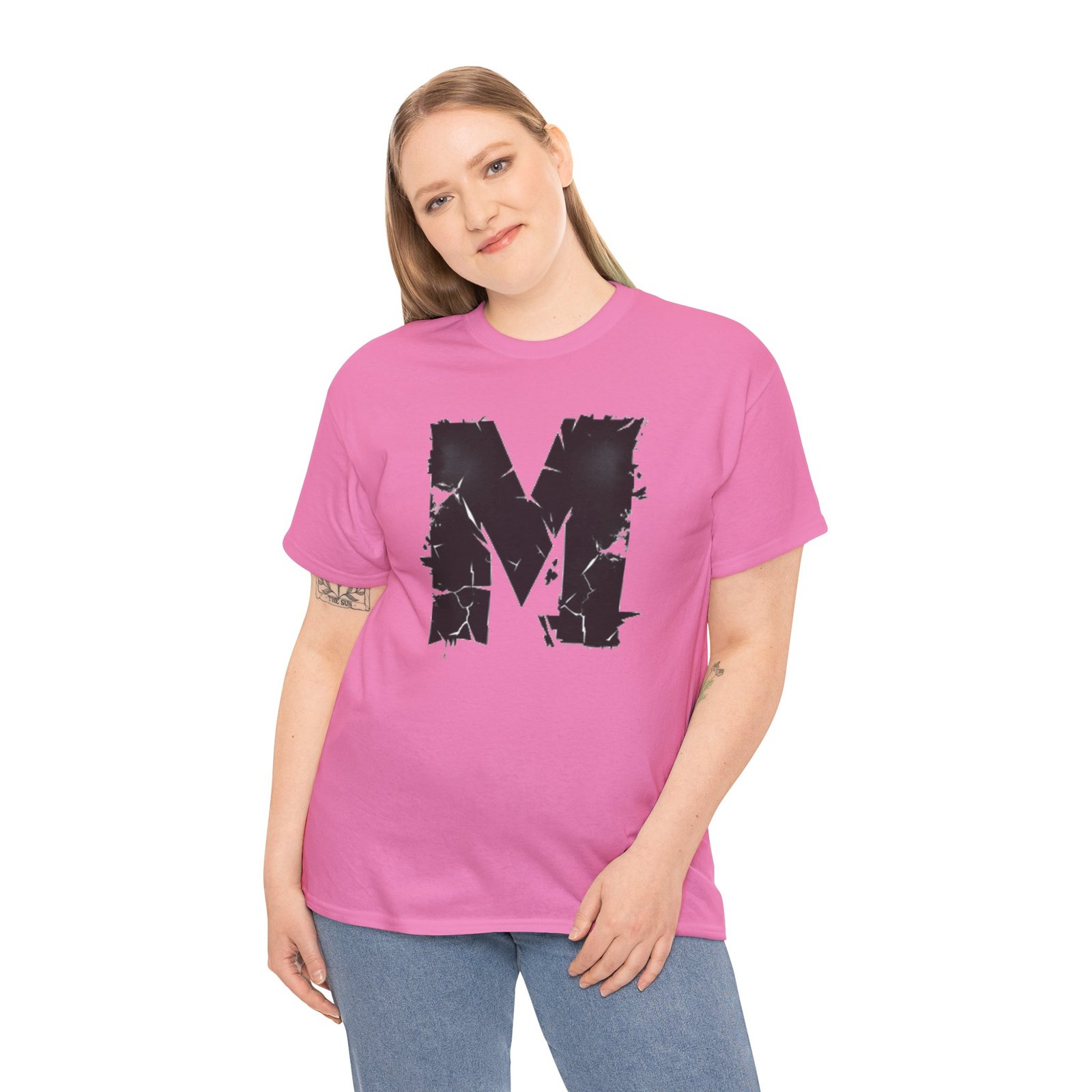 Distressed Black 'M' Graphic Tee — Monogram Initial Shirt - Image 75
