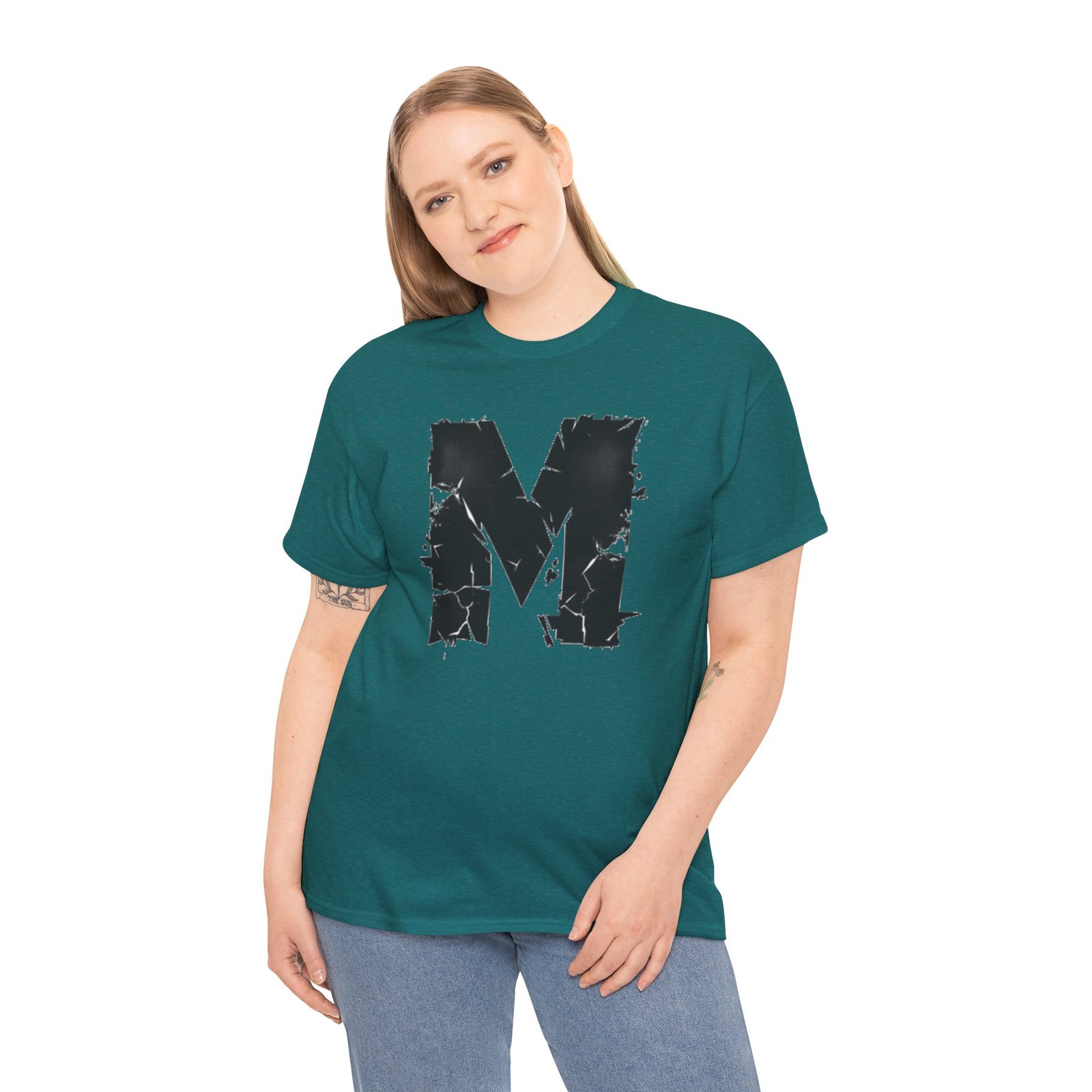 Distressed Black 'M' Graphic Tee — Monogram Initial Shirt - Image 47