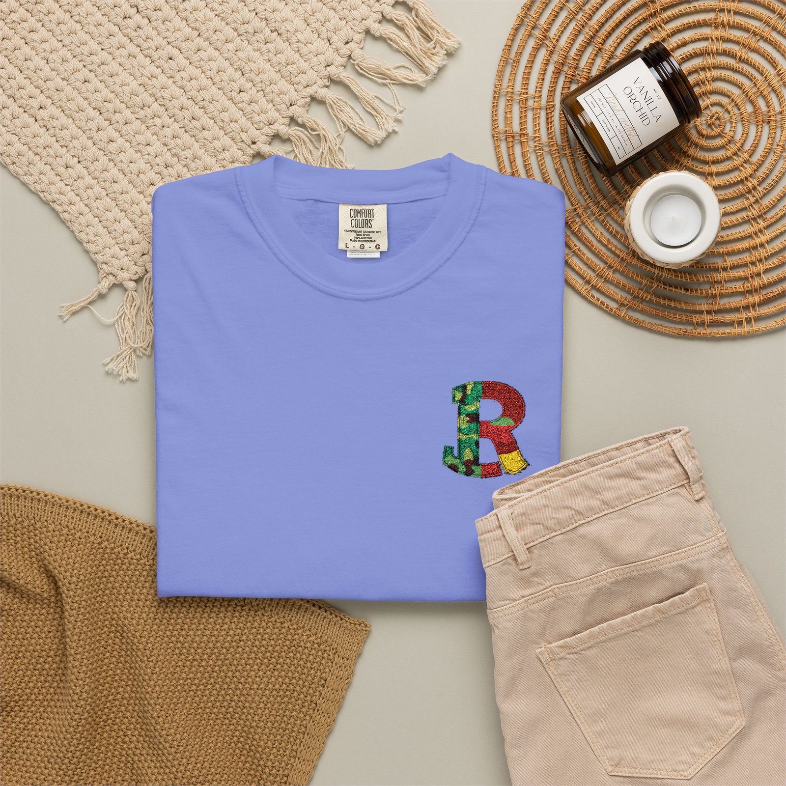 Floral Letter R Pocket T-Shirt — Botanical Monogram Tee - Image 41