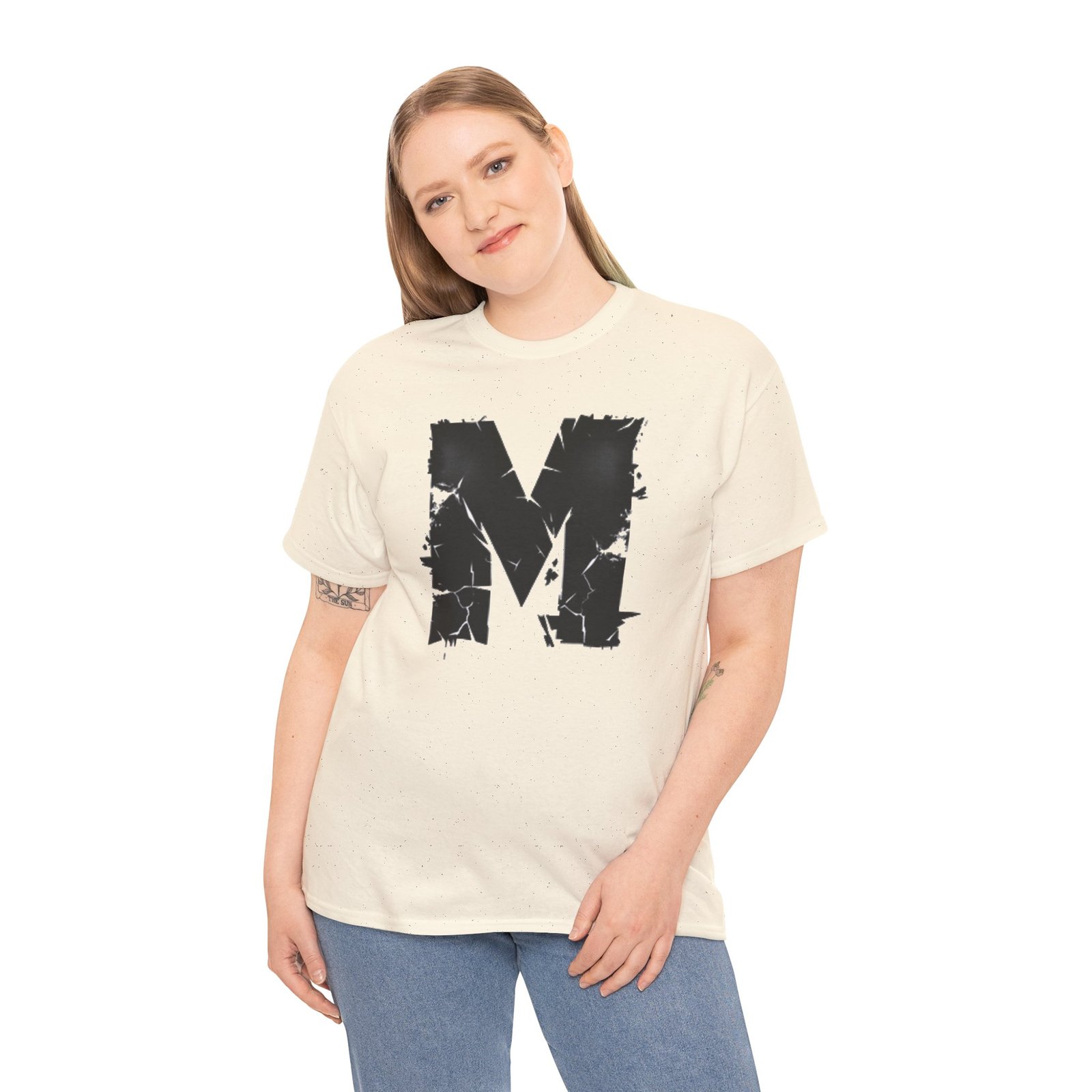 Distressed Black 'M' Graphic Tee — Monogram Initial Shirt - Image 26