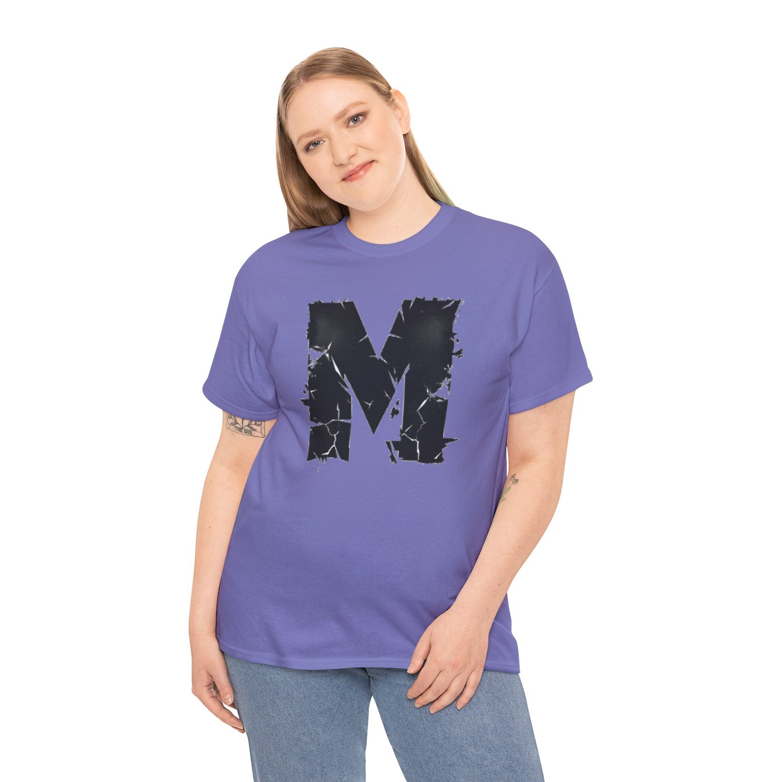 Distressed Black 'M' Graphic Tee — Monogram Initial Shirt - Image 61