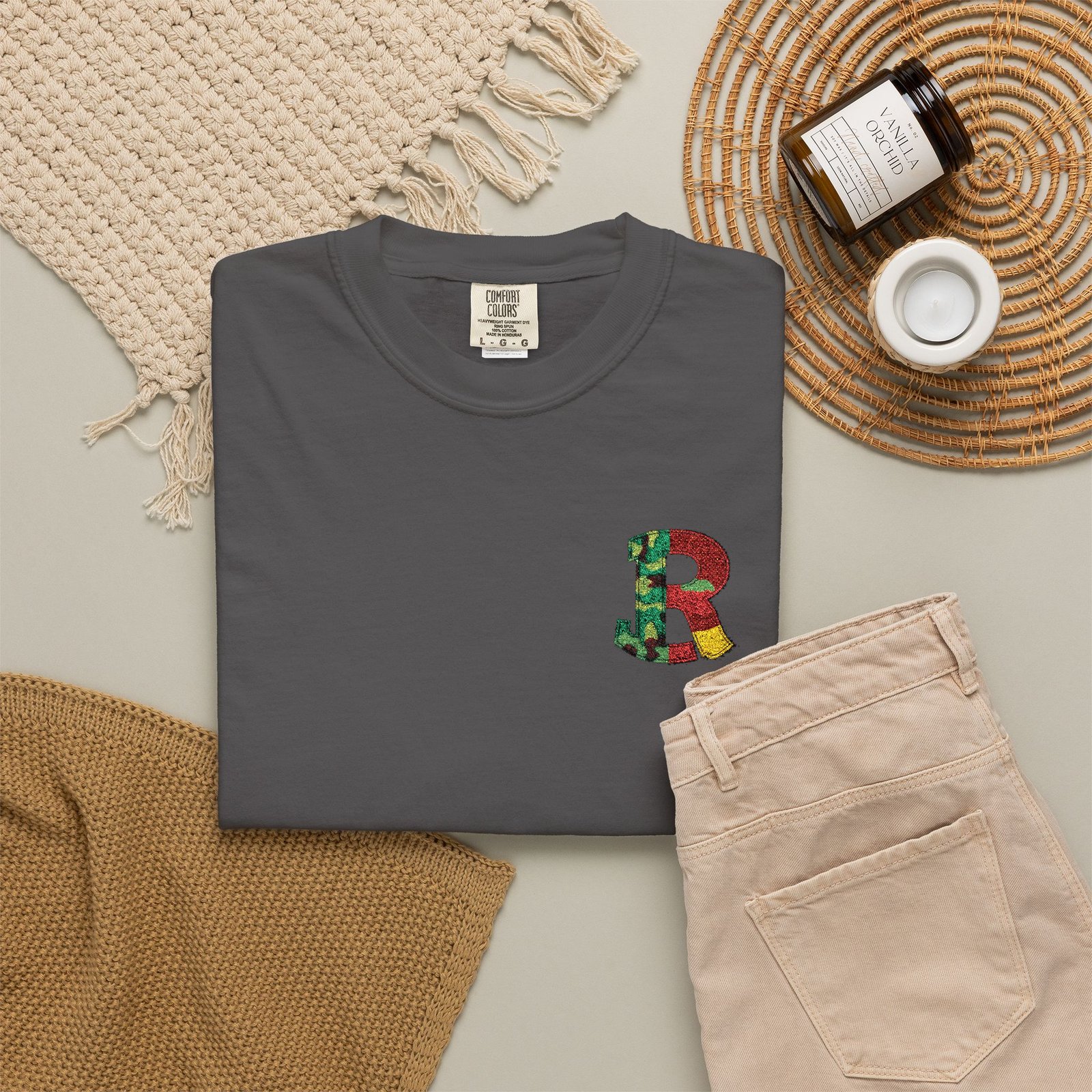Floral Letter R Pocket T-Shirt — Botanical Monogram Tee - Image 48