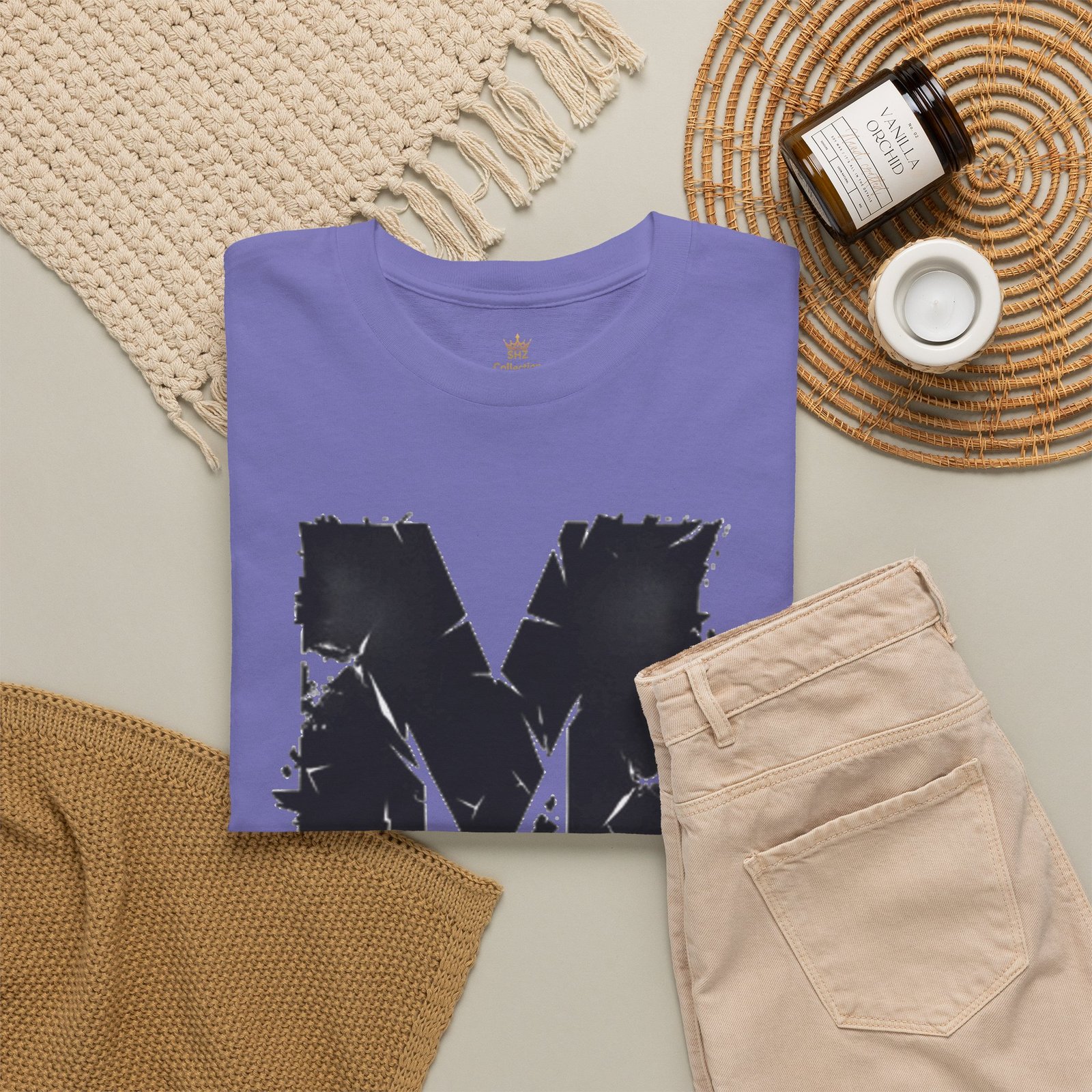 Distressed Black 'M' Graphic Tee — Monogram Initial Shirt - Image 59