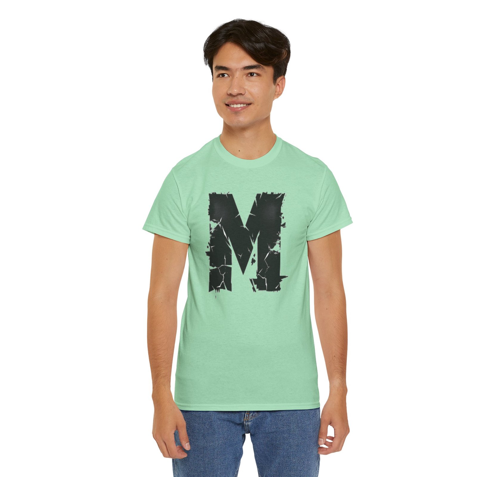 Distressed Black 'M' Graphic Tee — Monogram Initial Shirt - Image 41