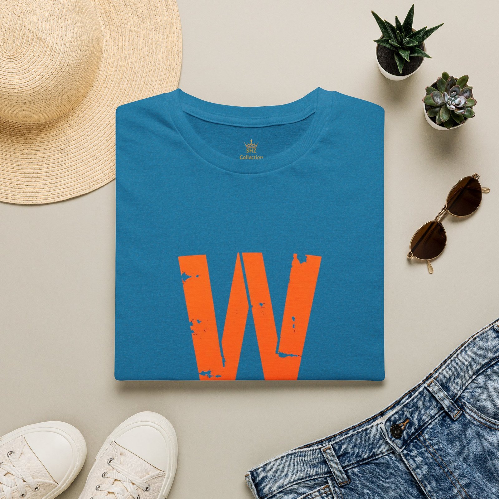 Distressed Orange 'W' Graphic T-Shirt - Image 69