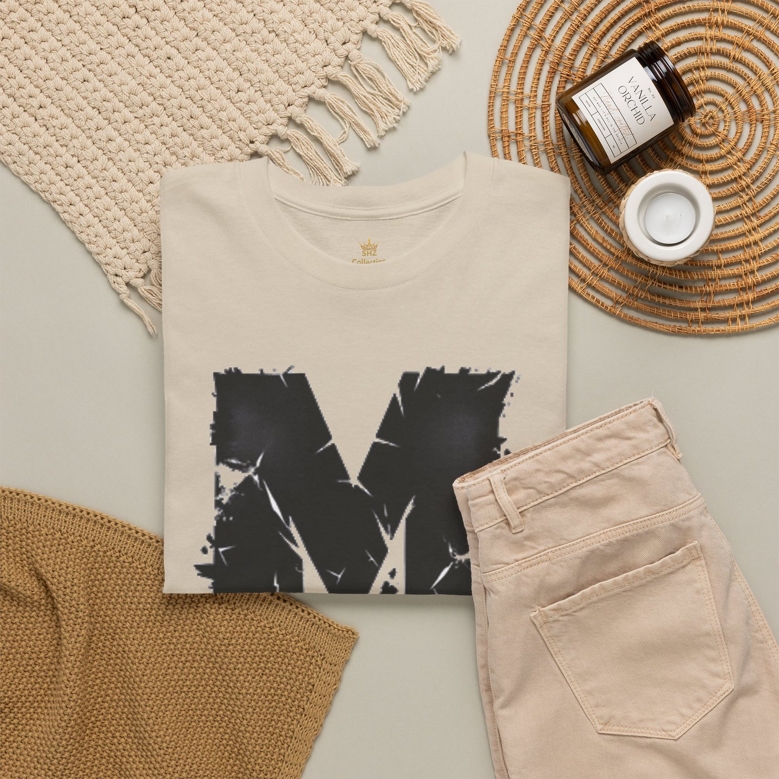 Distressed Black 'M' Graphic Tee — Monogram Initial Shirt - Image 17