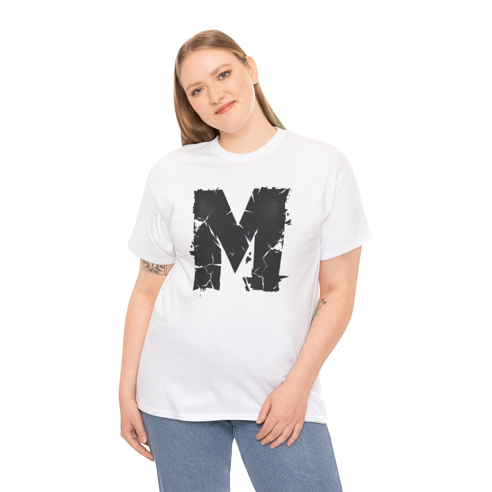 Distressed Black 'M' Graphic Tee — Monogram Initial Shirt - Image 6