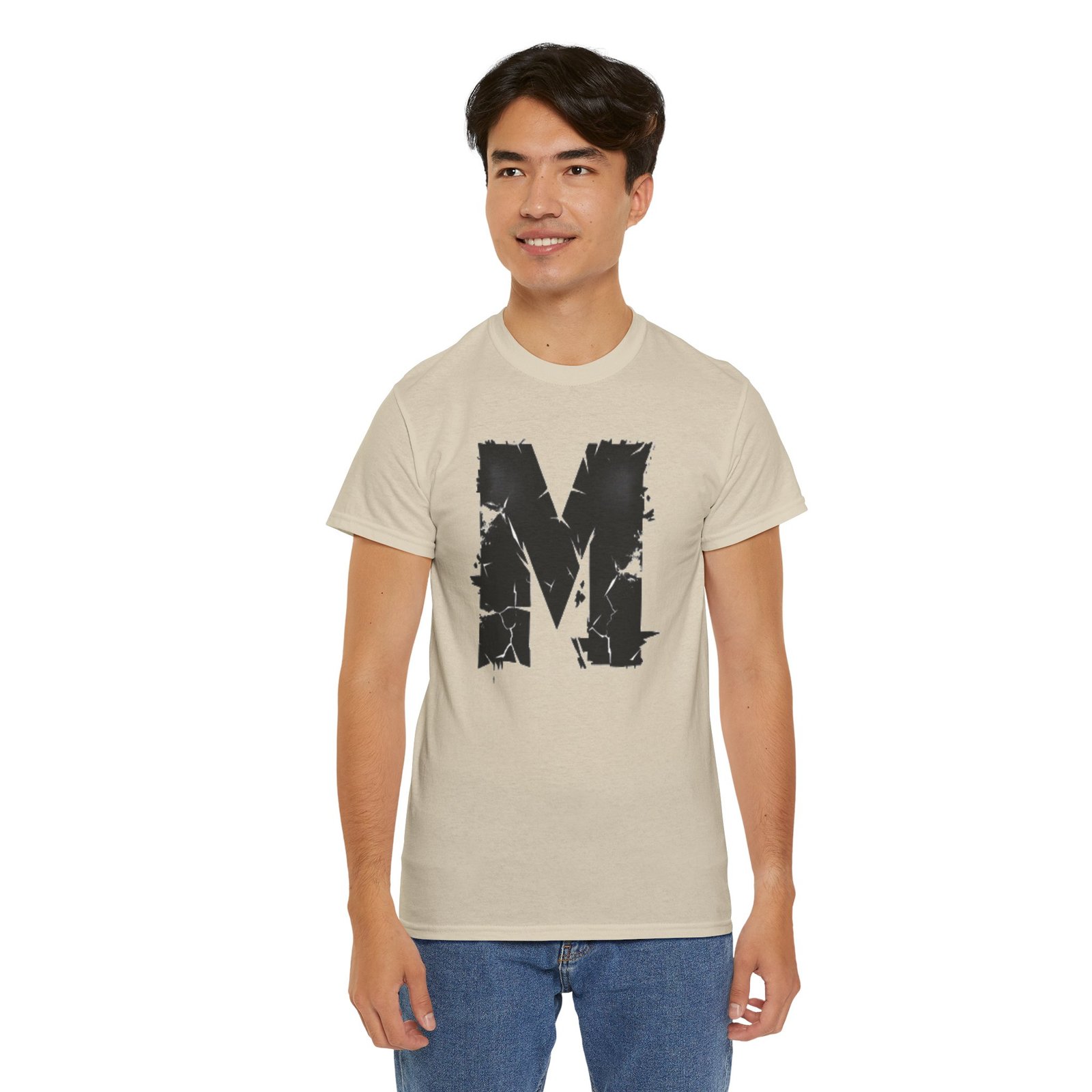 Distressed Black 'M' Graphic Tee — Monogram Initial Shirt - Image 20