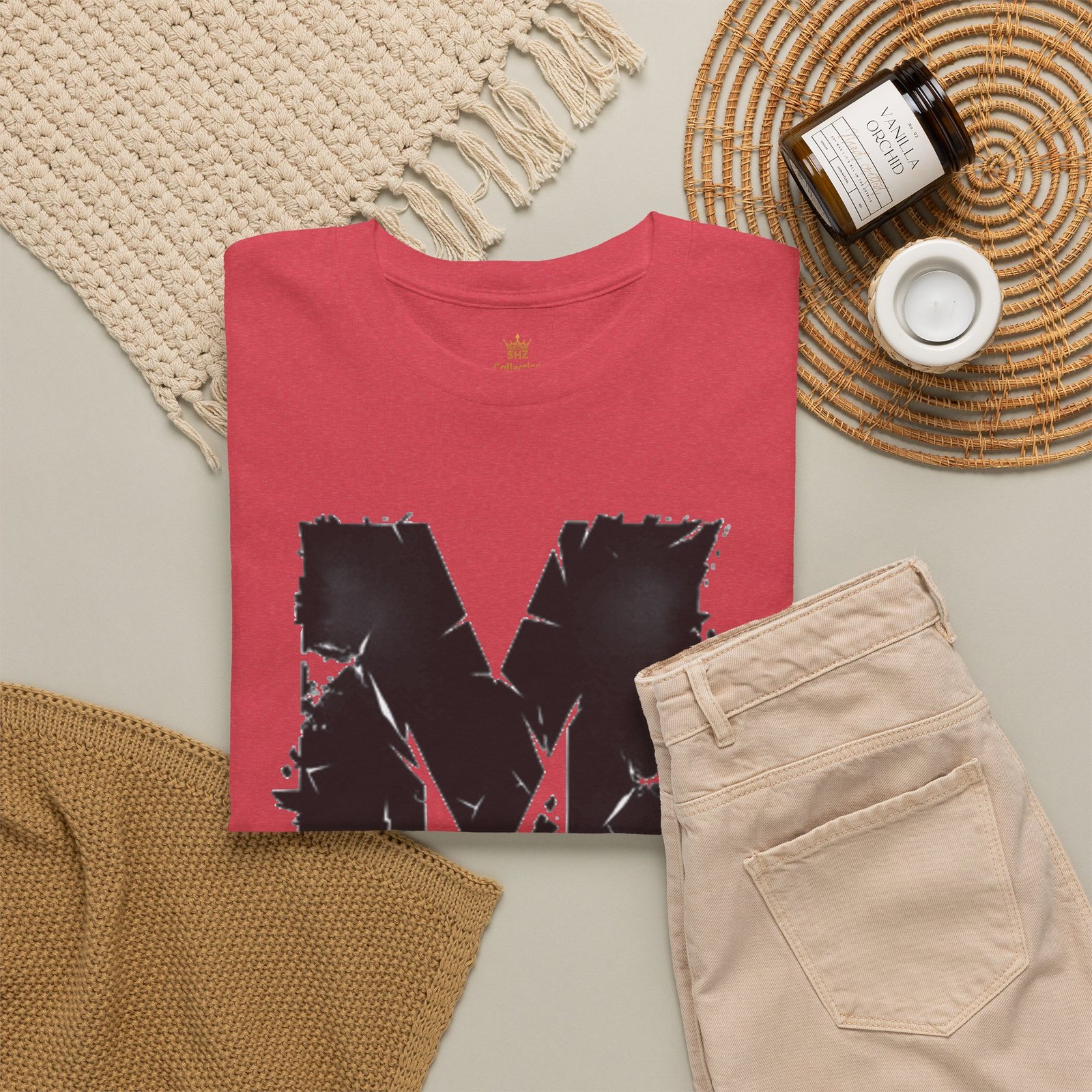 Distressed Black 'M' Graphic Tee — Monogram Initial Shirt - Image 87