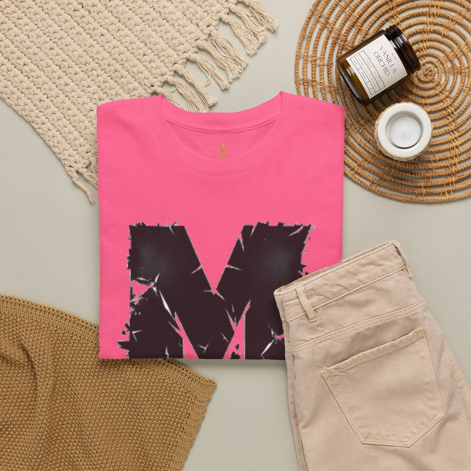 Distressed Black 'M' Graphic Tee — Monogram Initial Shirt - Image 80