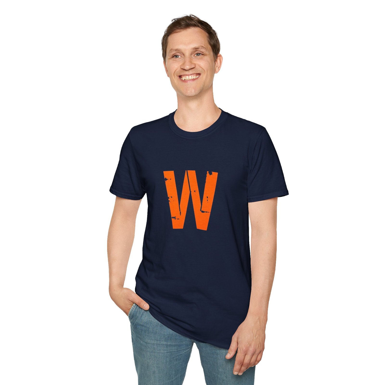 Distressed Orange 'W' Graphic T-Shirt - Image 87