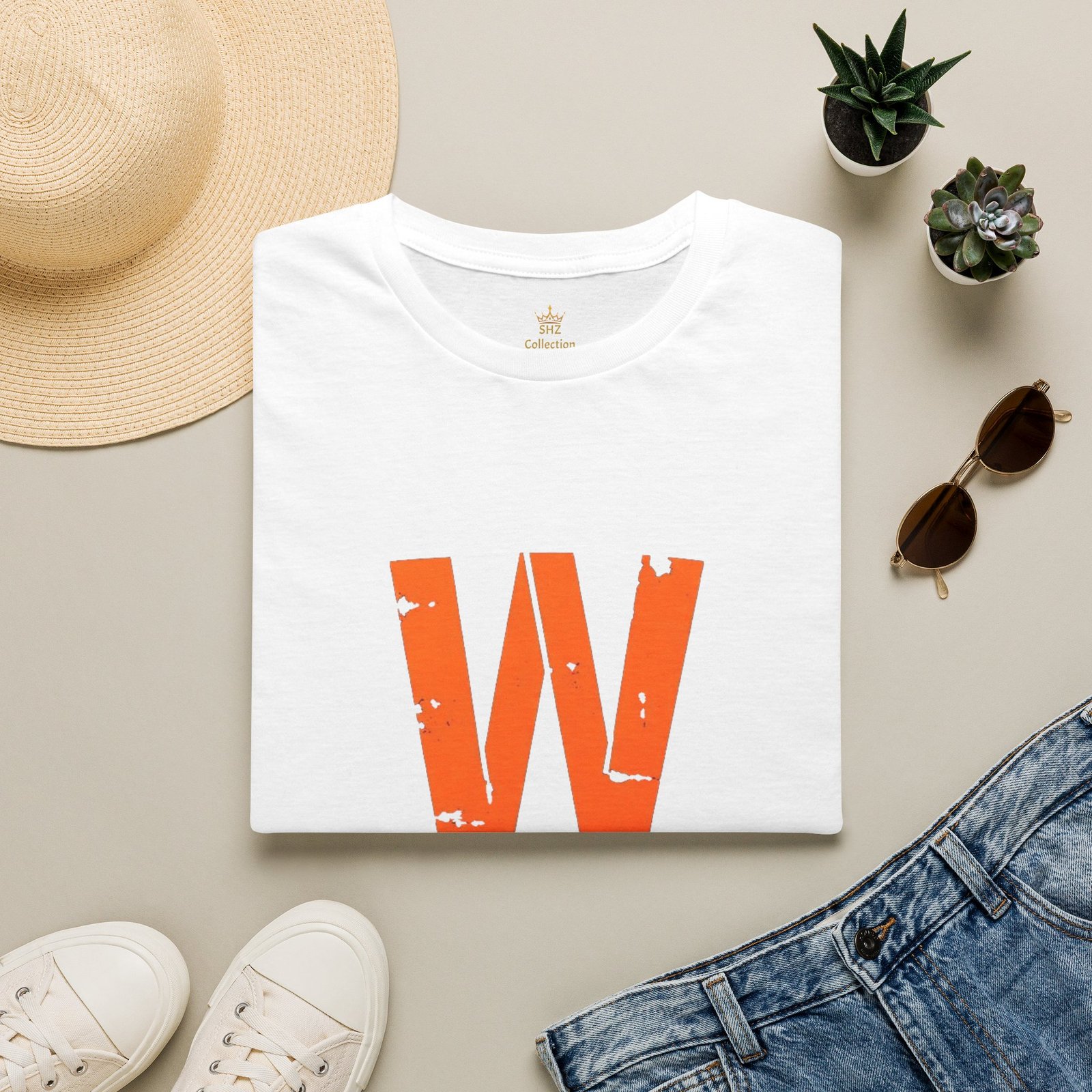 Distressed Orange 'W' Graphic T-Shirt - Image 13