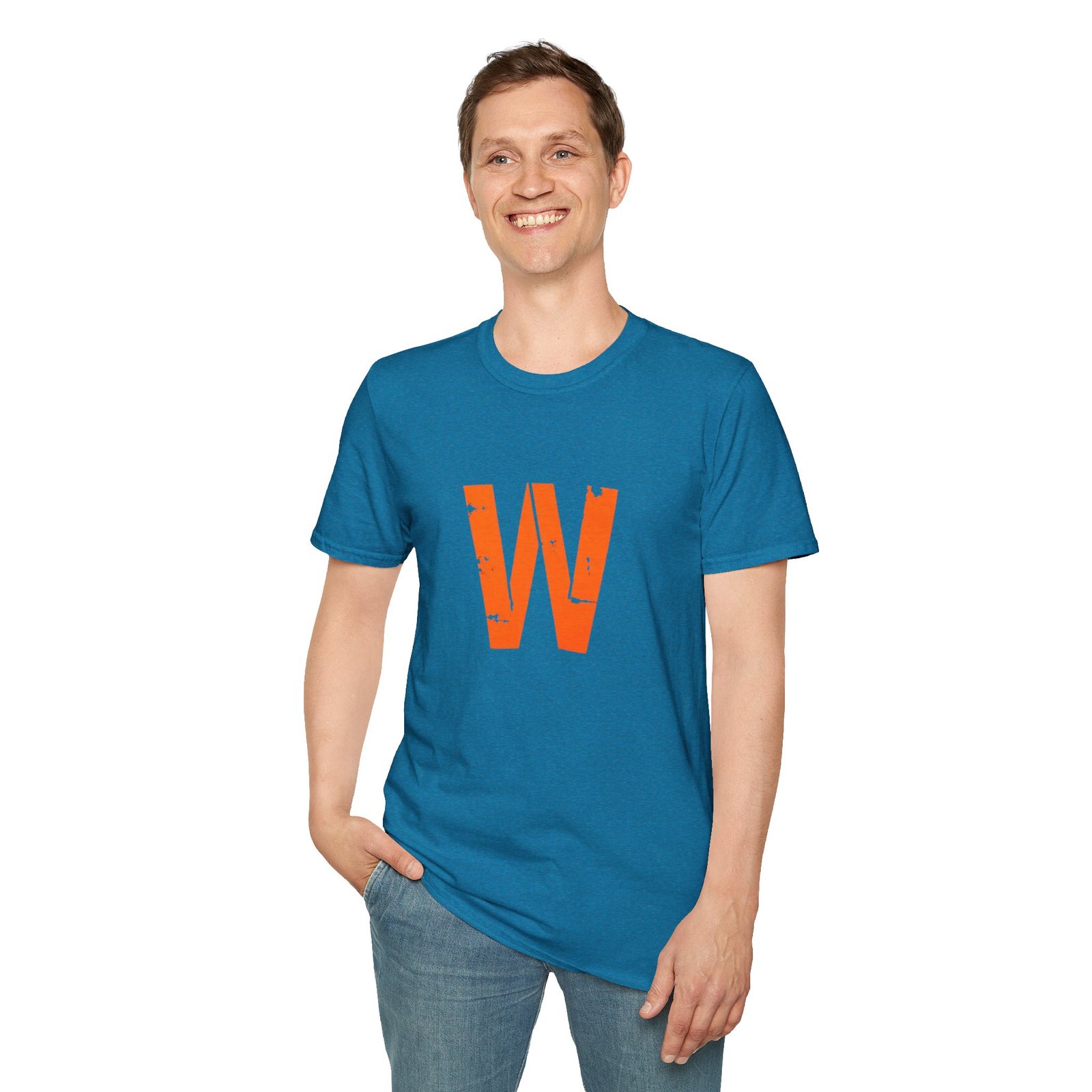 Distressed Orange 'W' Graphic T-Shirt - Image 71