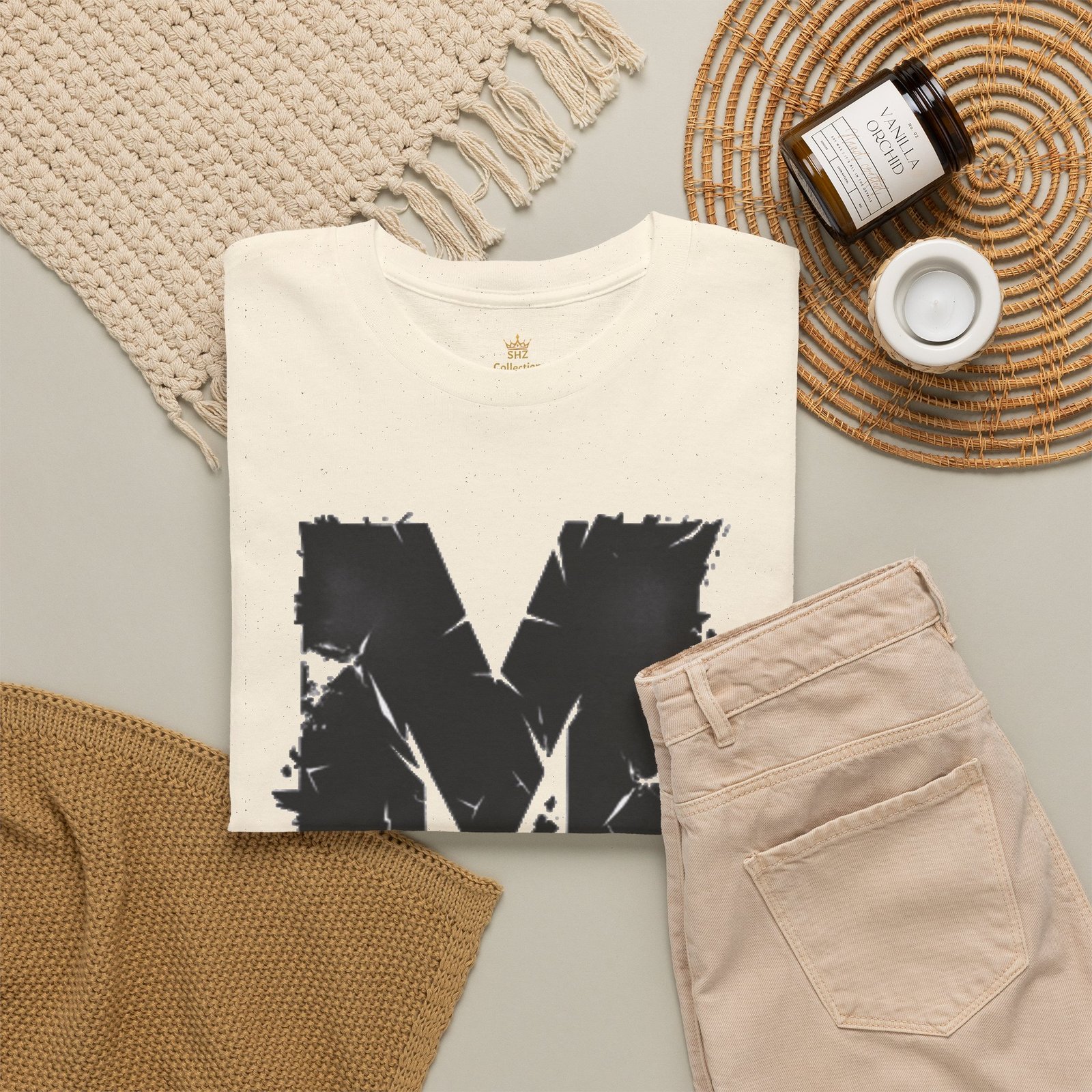 Distressed Black 'M' Graphic Tee — Monogram Initial Shirt - Image 24