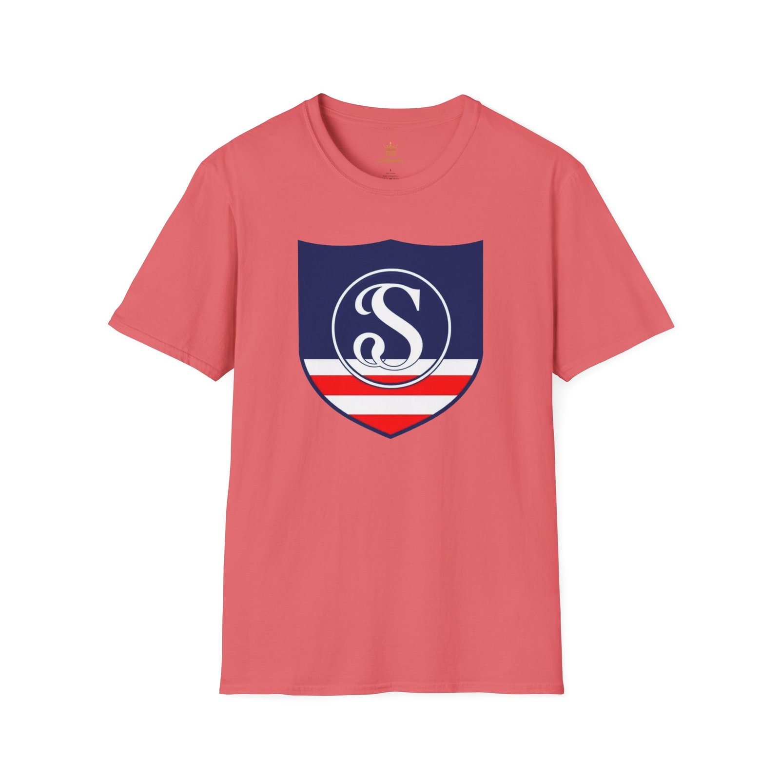 Shield Logo T‑Shirt — Navy Monogram 'S' with Red & White Stripe - Image 9